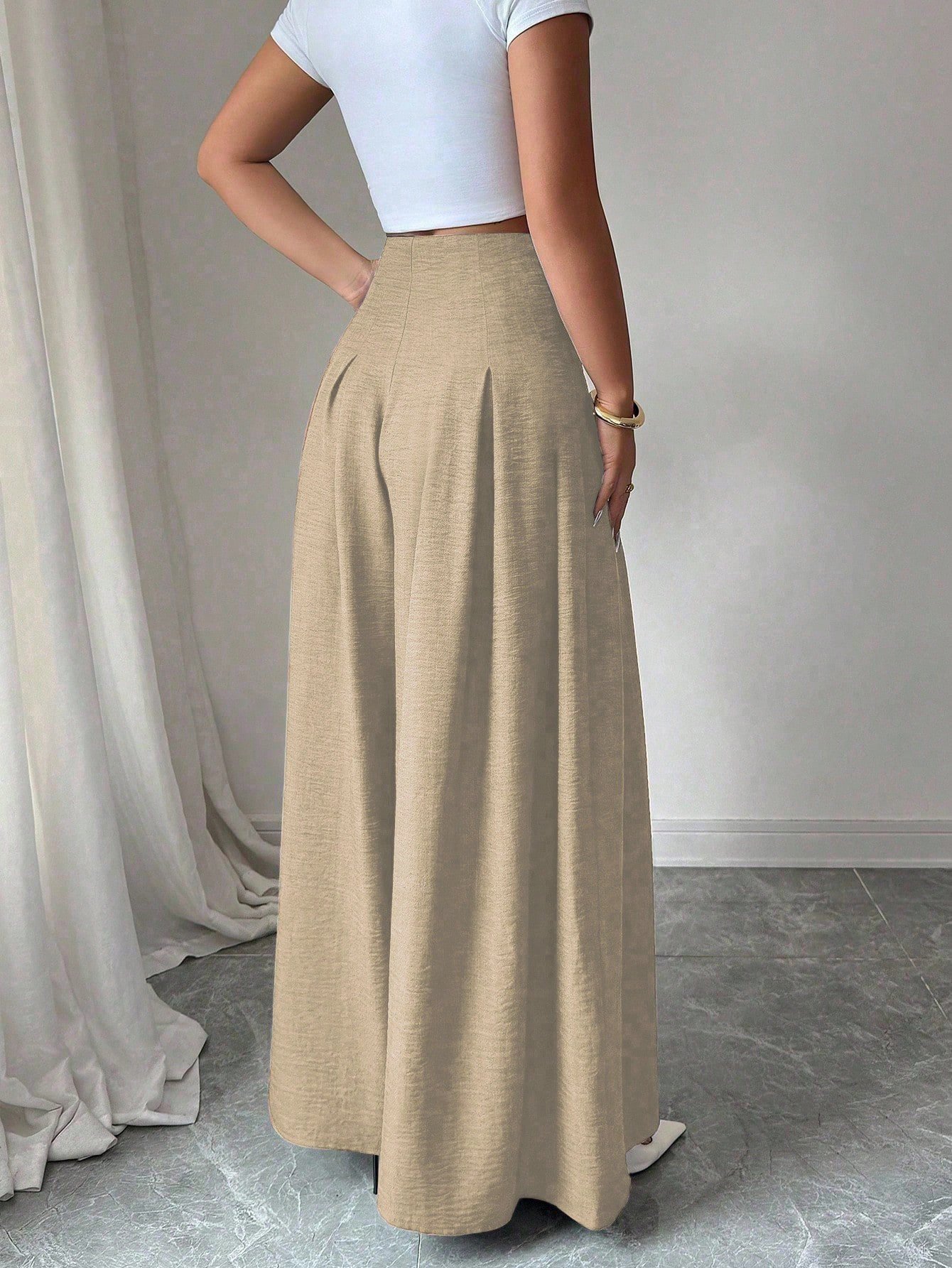 Khaki Wide-Leg Palazzo Trousers