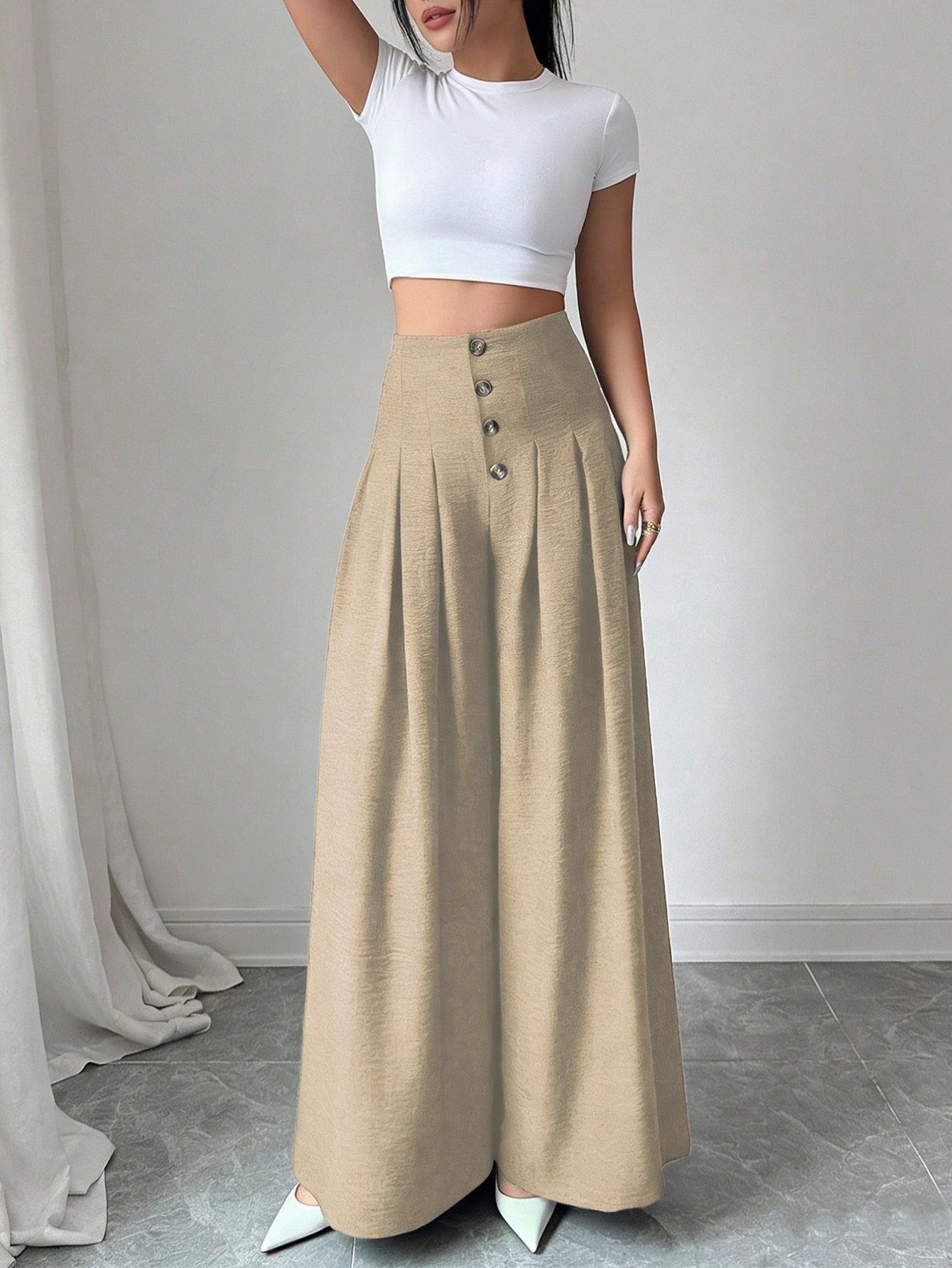Khaki Wide-Leg Palazzo Trousers
