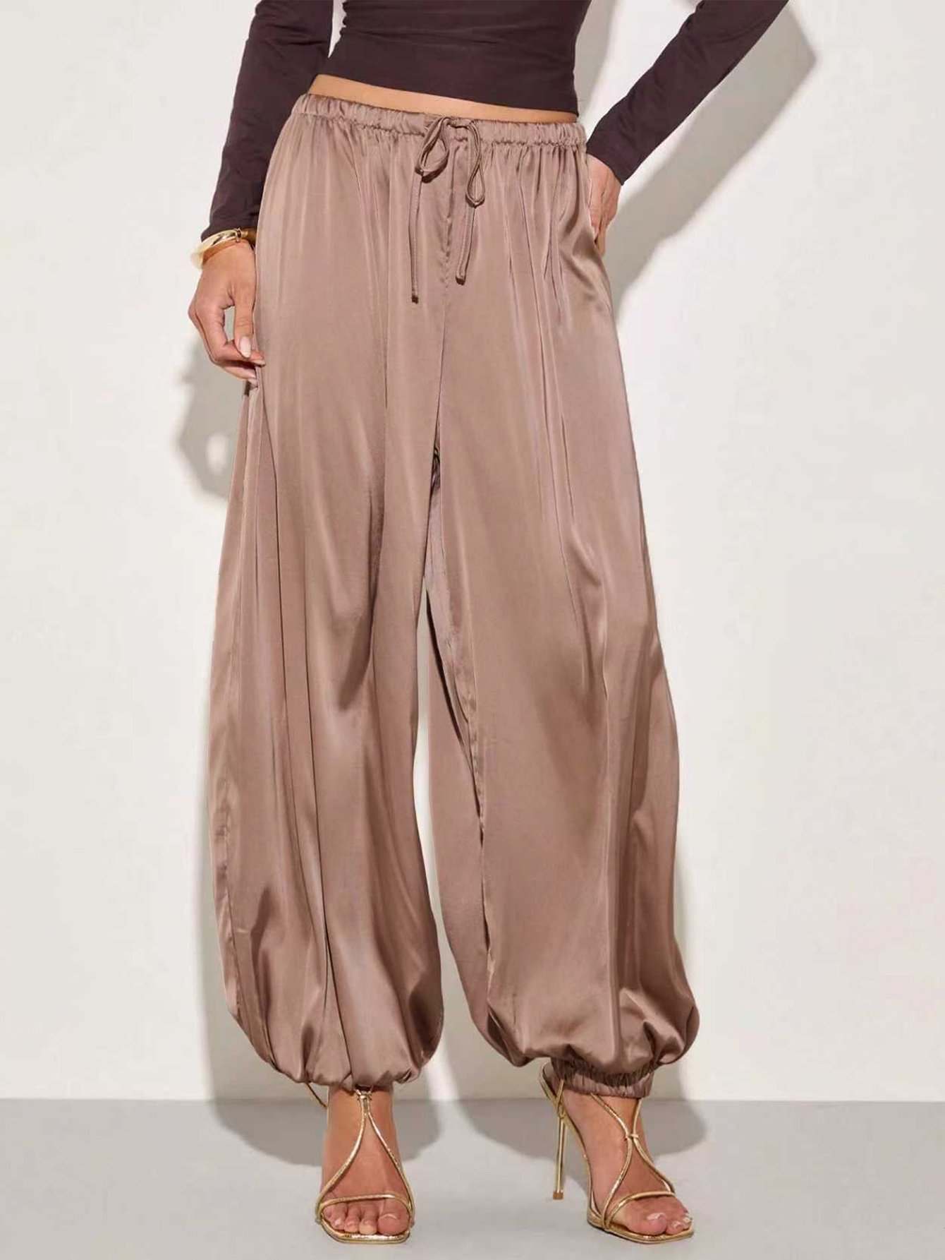 Copper Flowy Wide Leg Pants with Drawcord