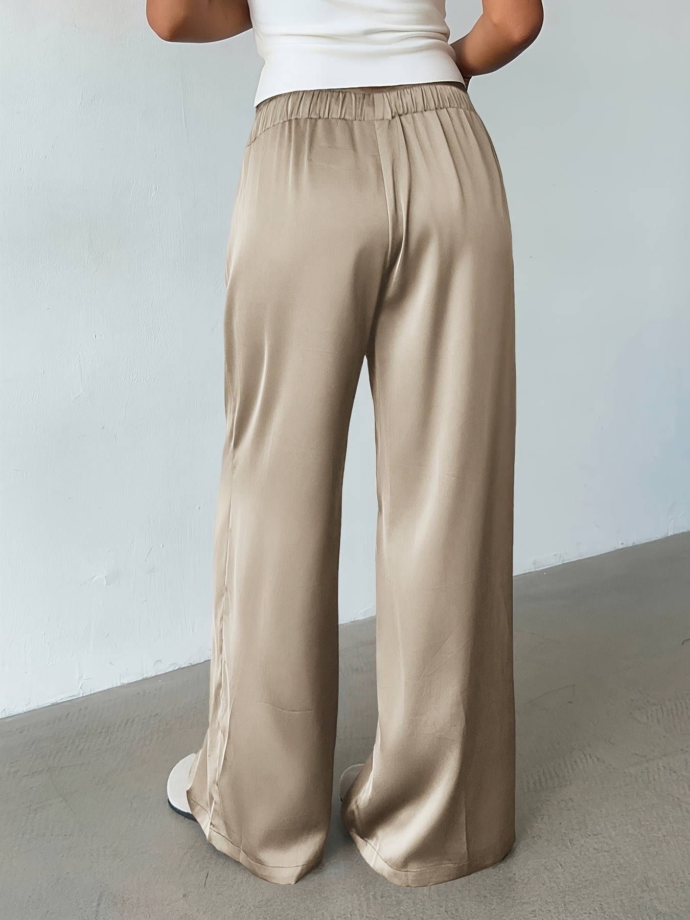 Khaki Wide Leg Satin Trousers