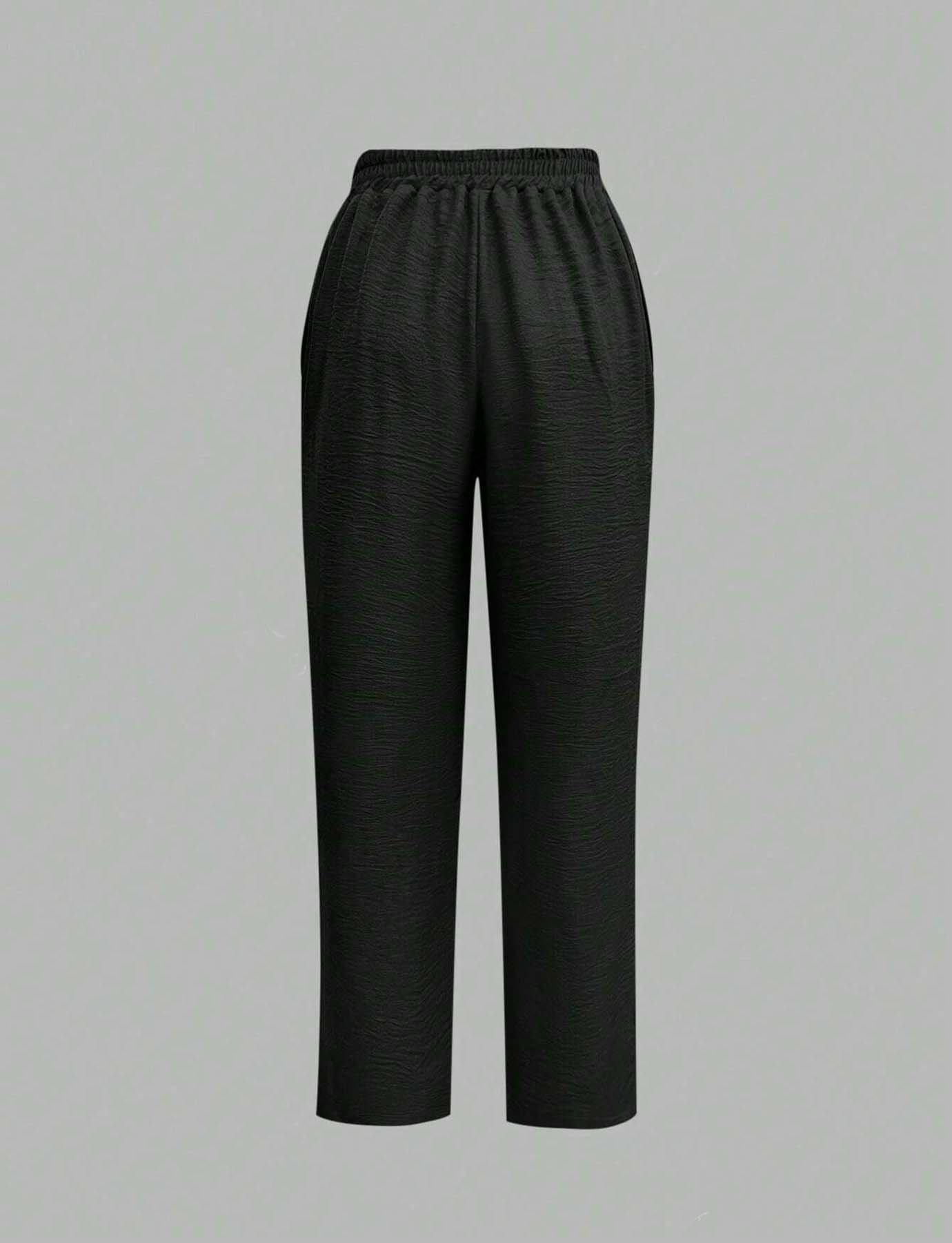 Black Solid Straight Leg Pants