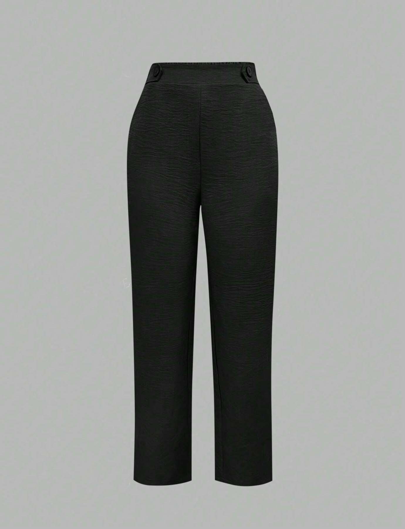 Black Solid Straight Leg Pants