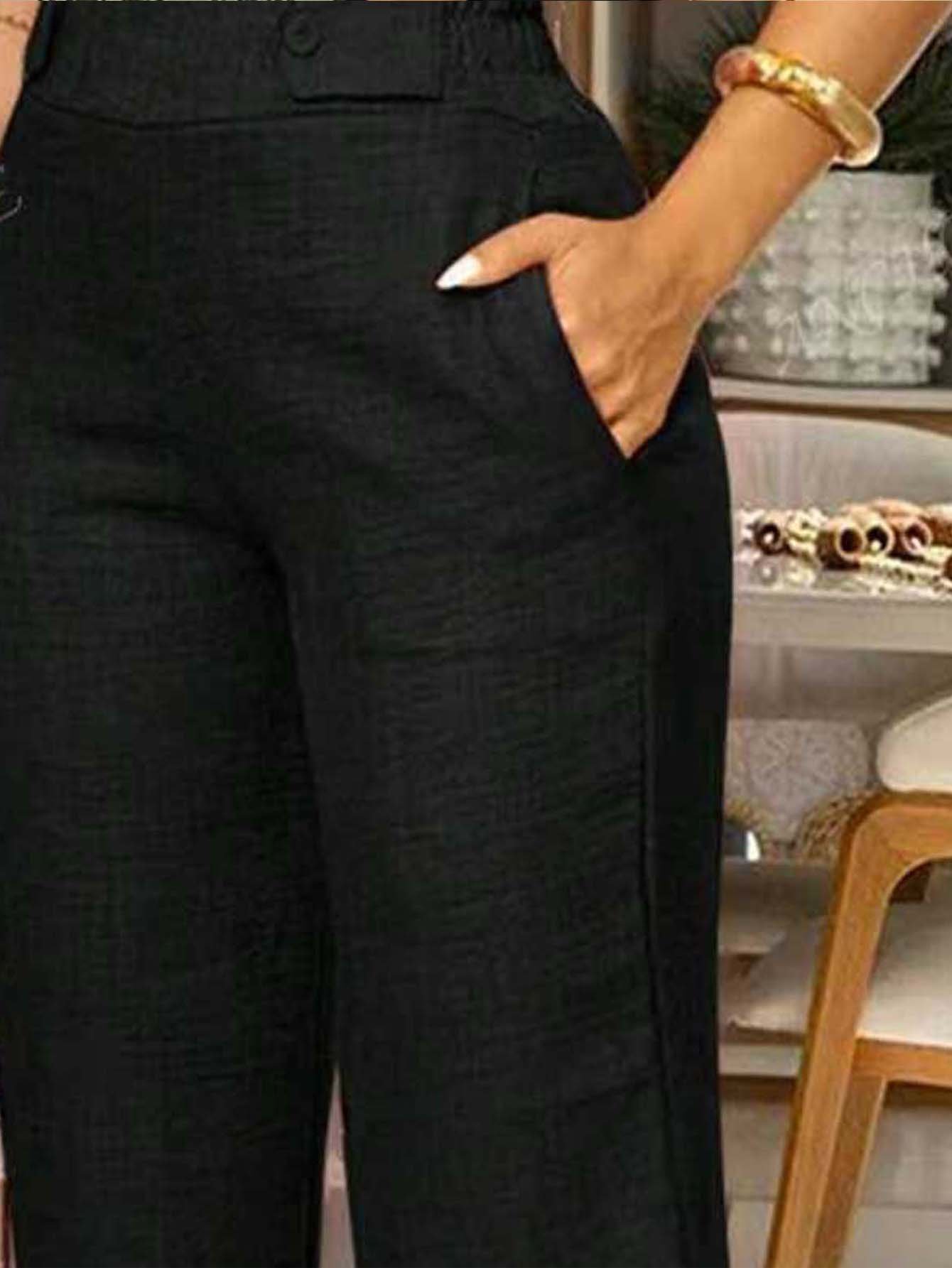 Black Solid Straight Leg Pants