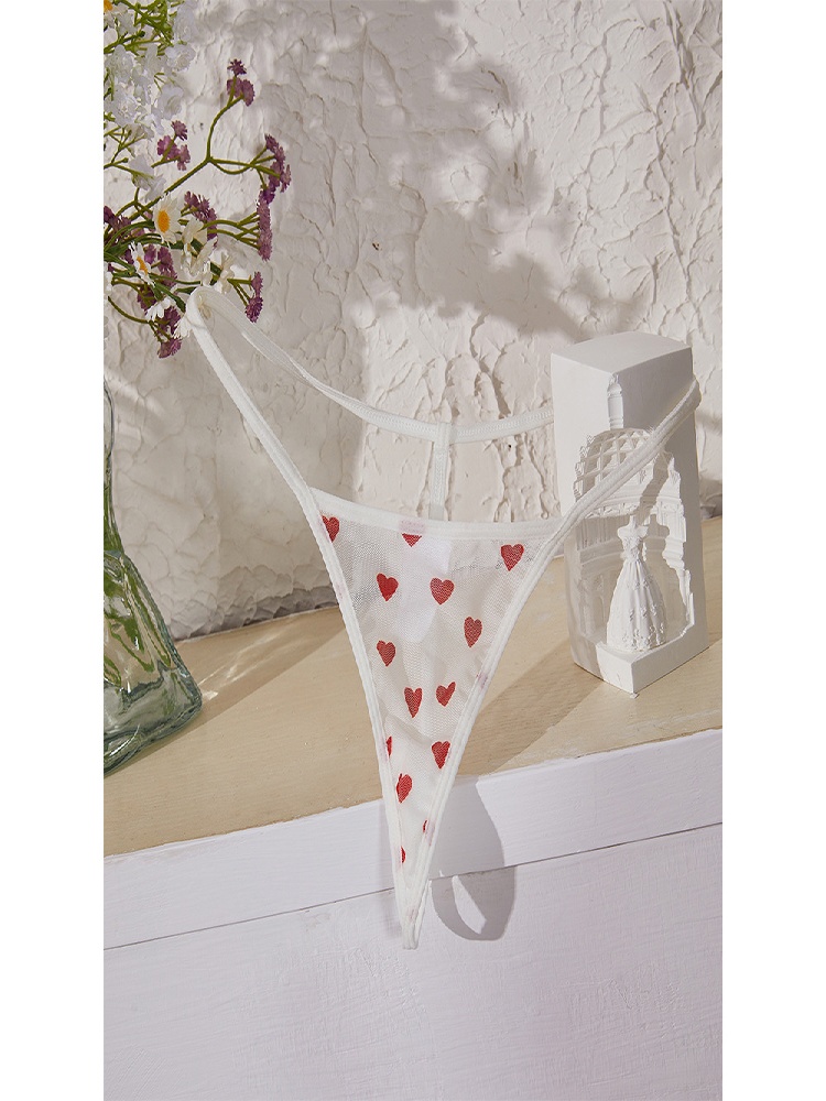 White Heart Print Lace Detail Babydoll with Thong
