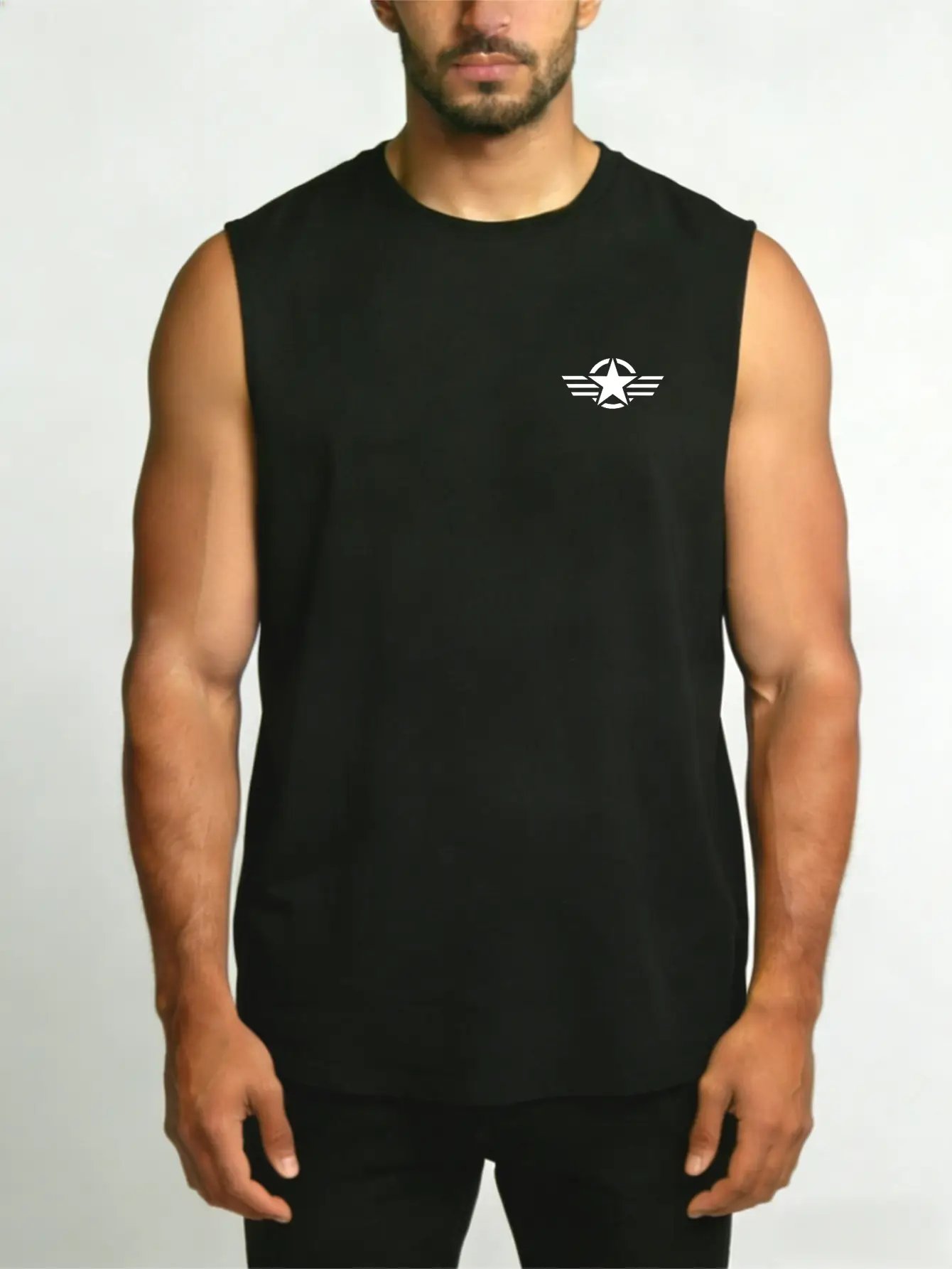 Men Black Graphic Breathable Tank