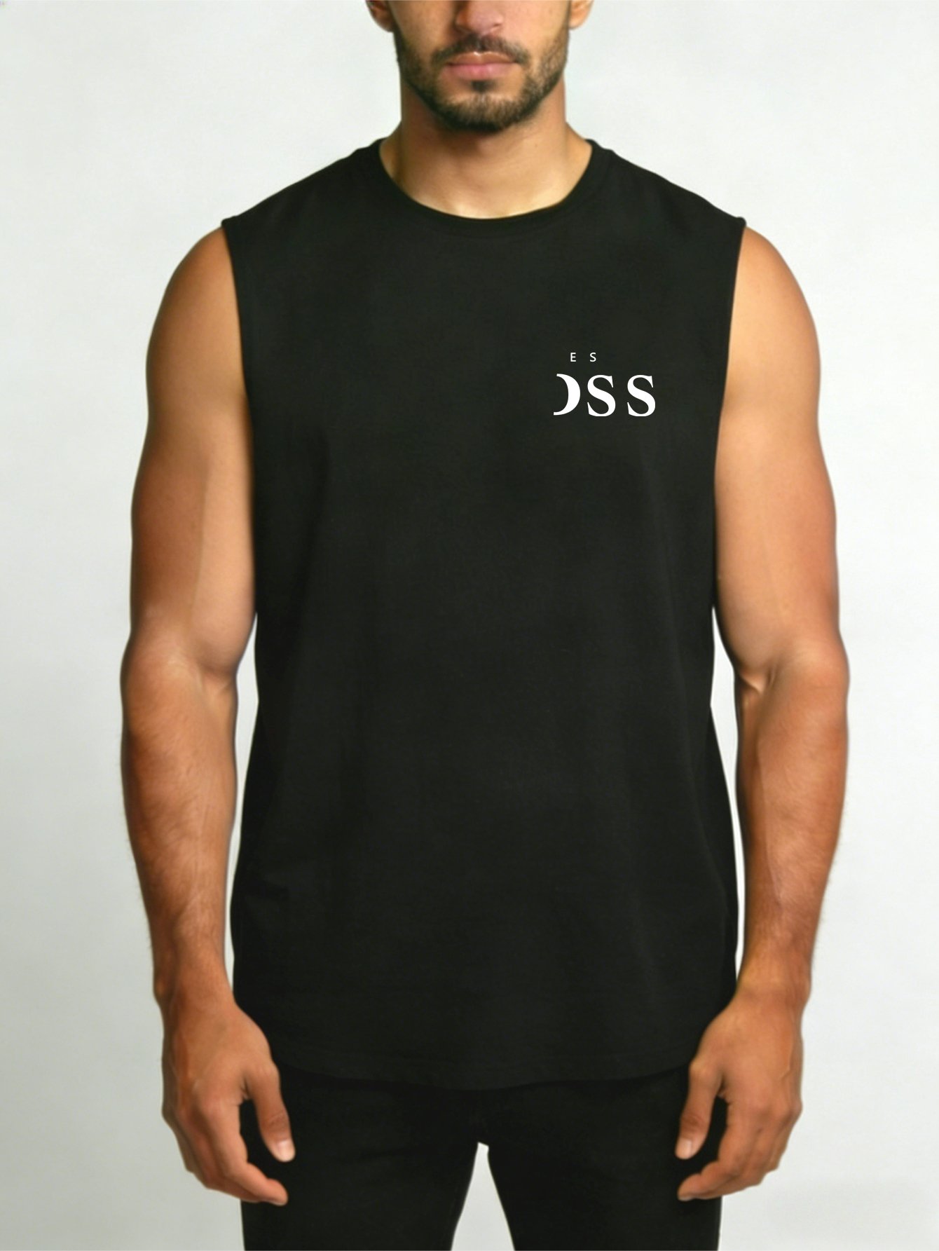 Black Text Print Regular Tank Top