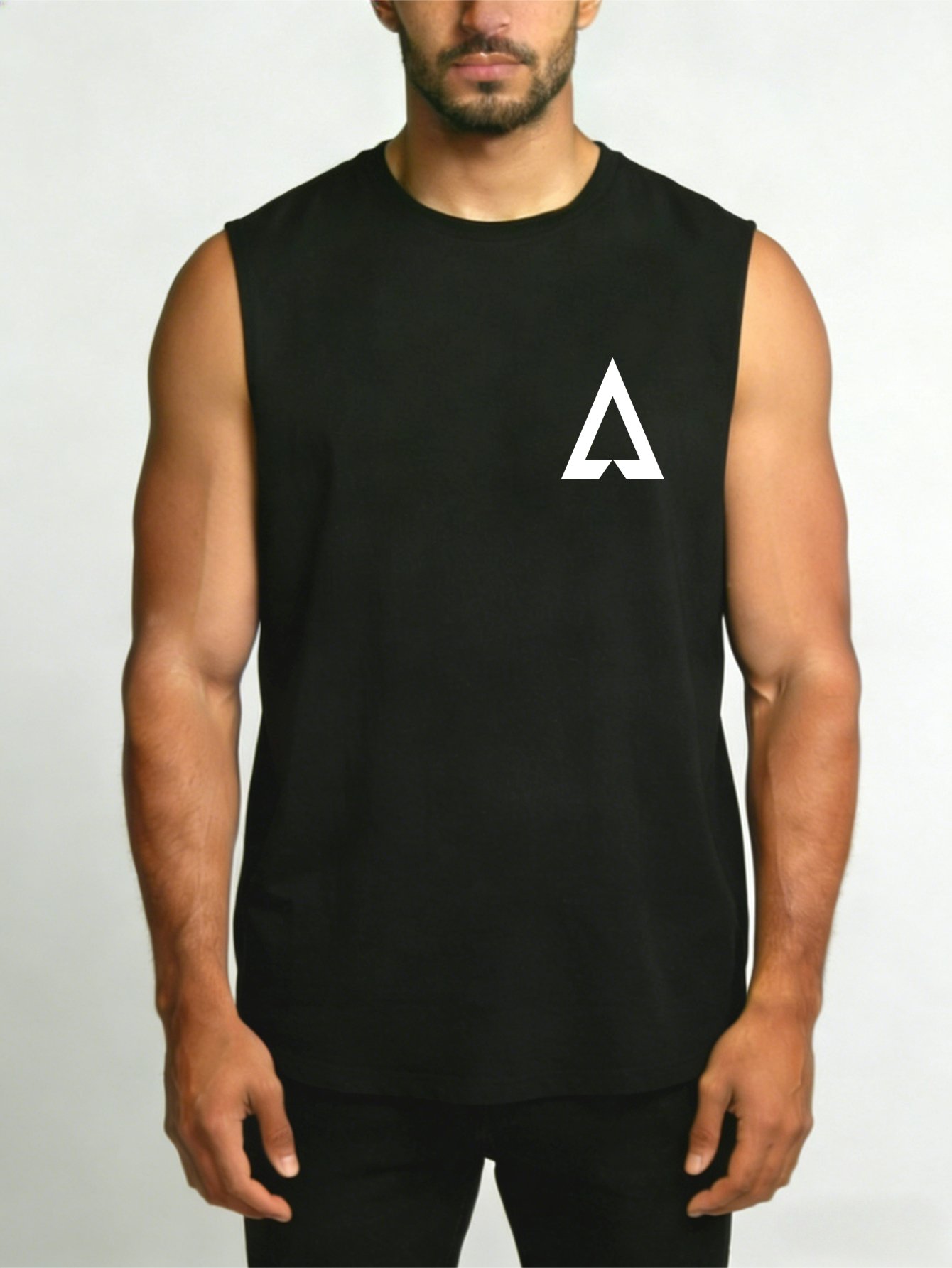 Black Minimal Print Regular Tank Top
