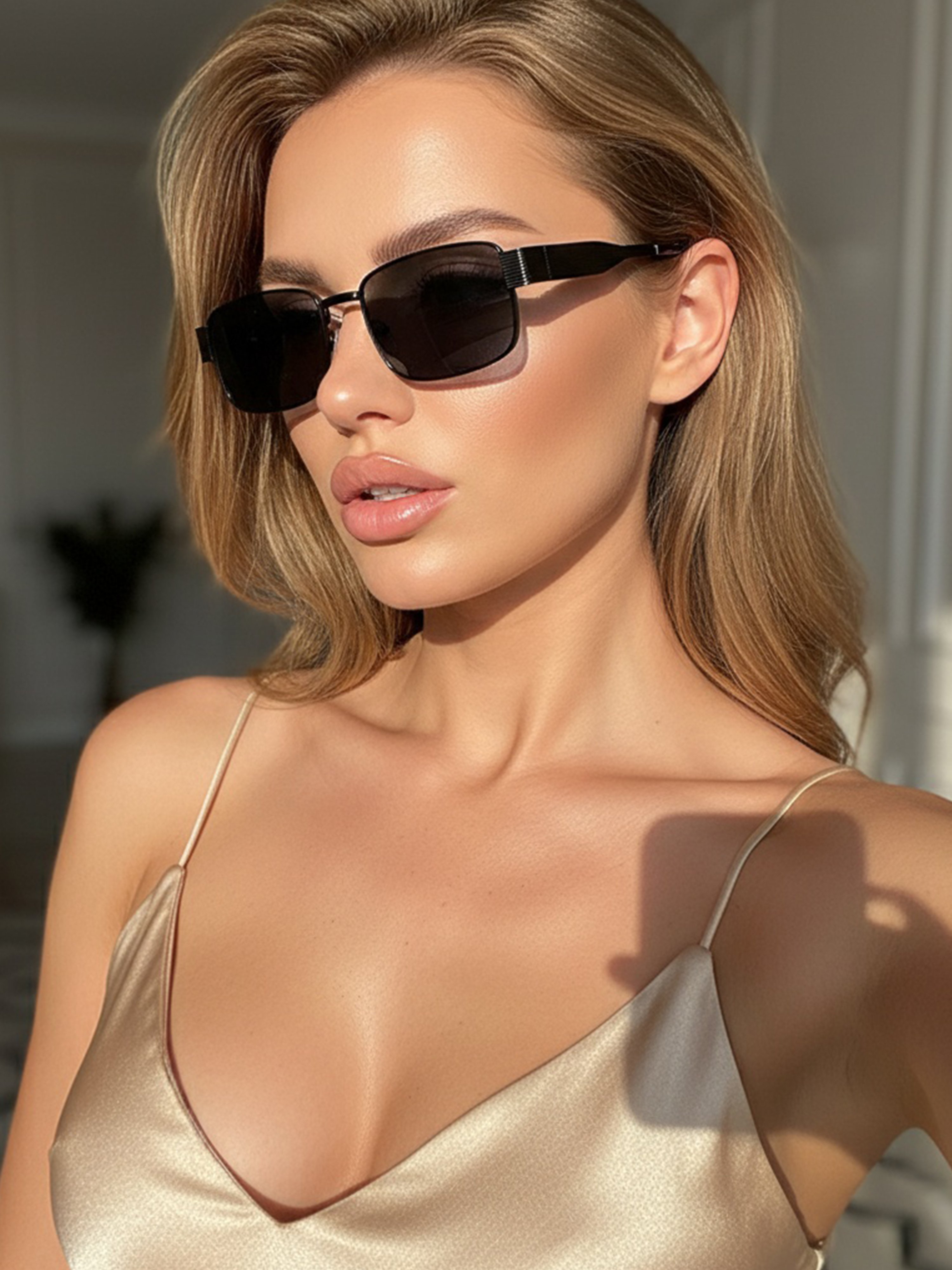نظارة شمسية معدنية مستطيلة ريترو