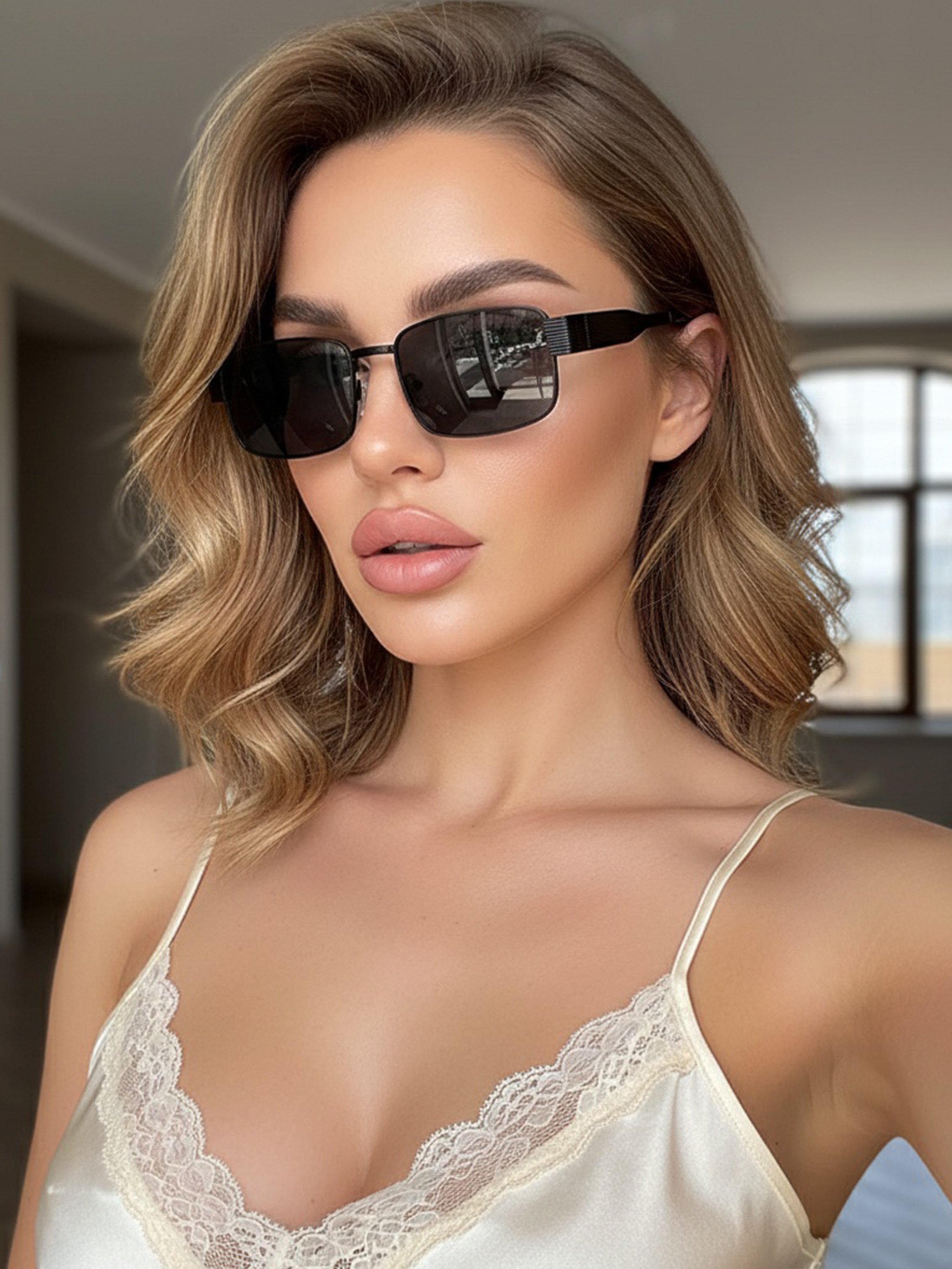 نظارة شمسية معدنية مستطيلة ريترو