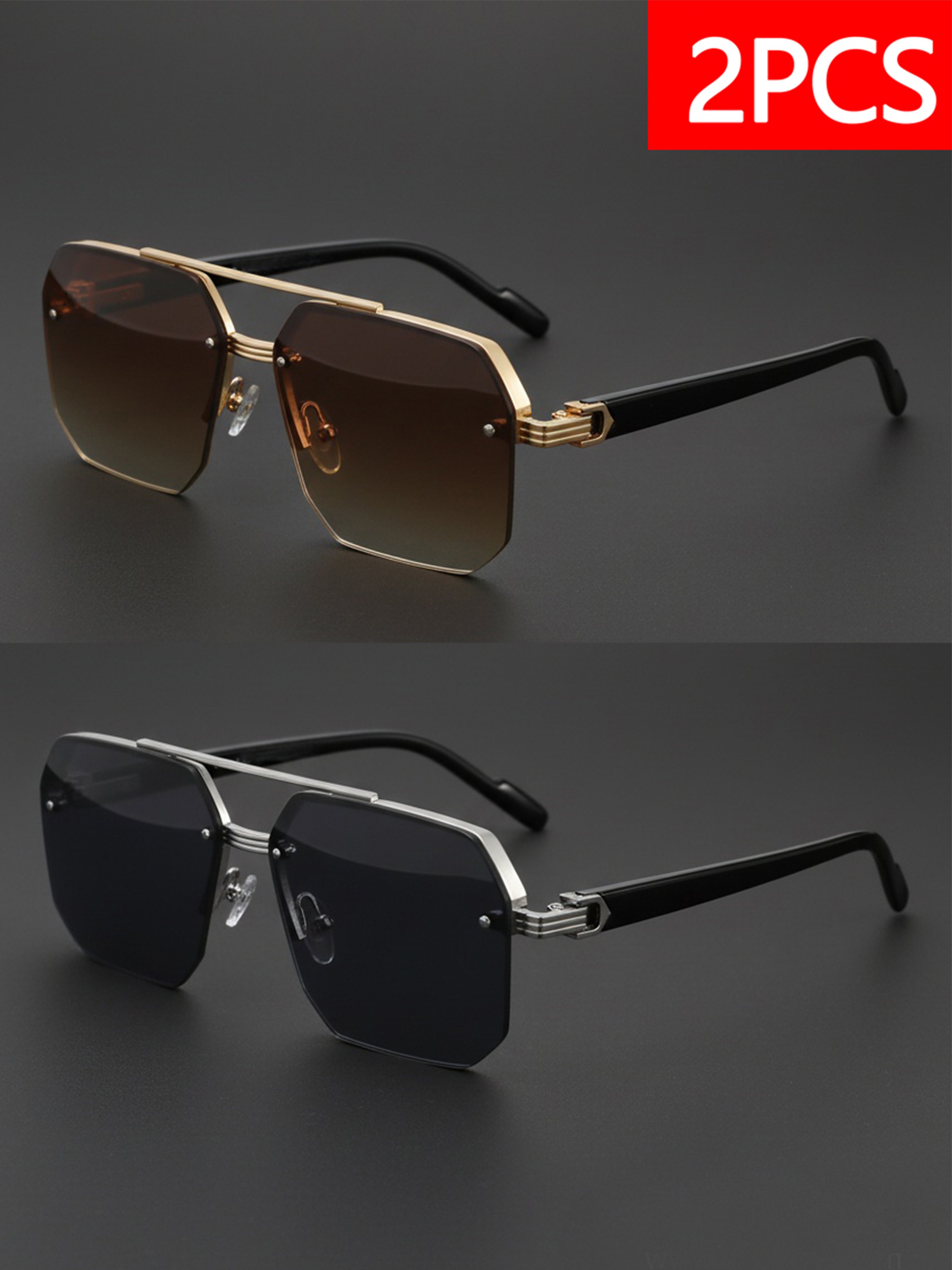 Pack of 2 - Double Bridge Aviator Sunglasses