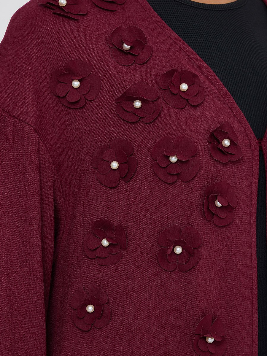 Burgundy Embroidered Floral Abaya