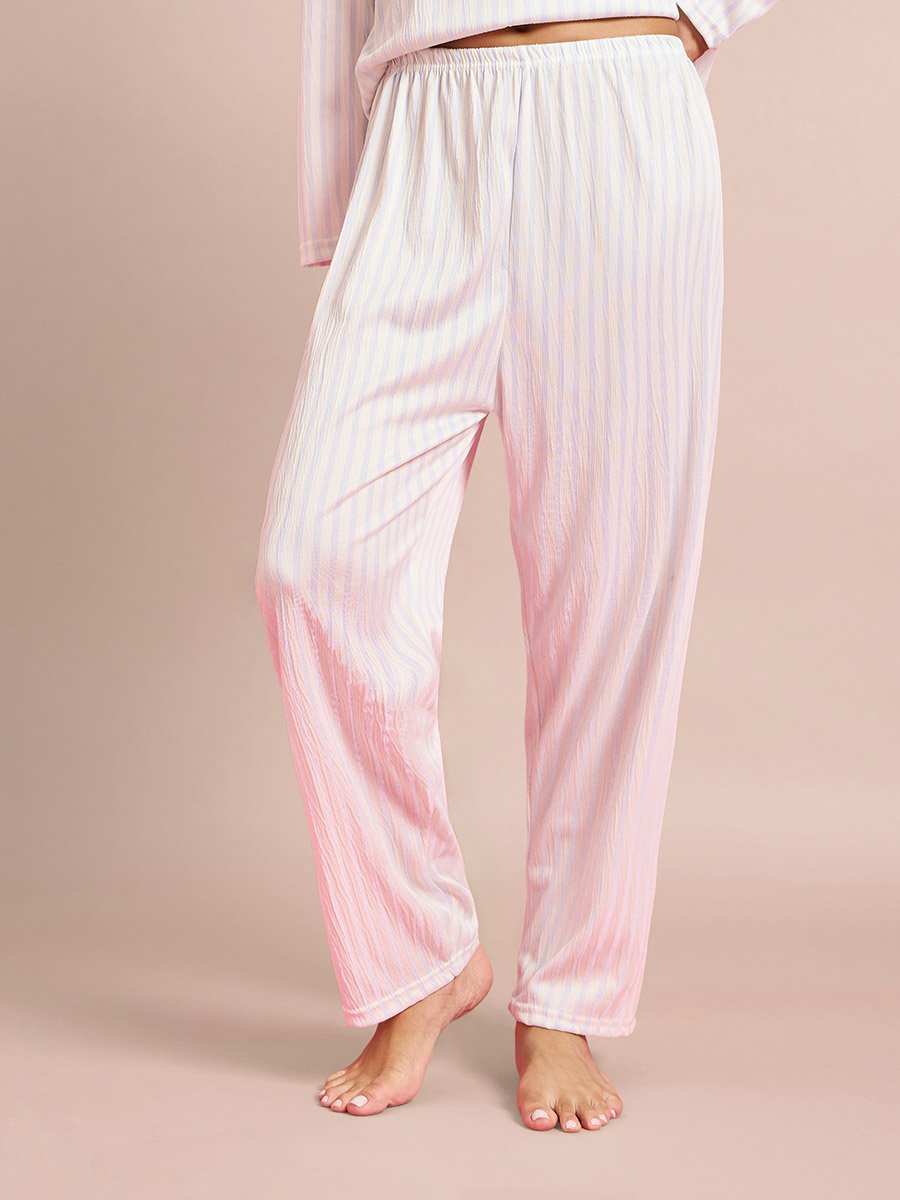 Pink Striped Button Placket Top and Pyjama Set