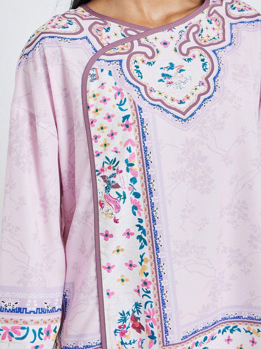 Lilac Floral Print Long Sleeve Top and Pyjama Set