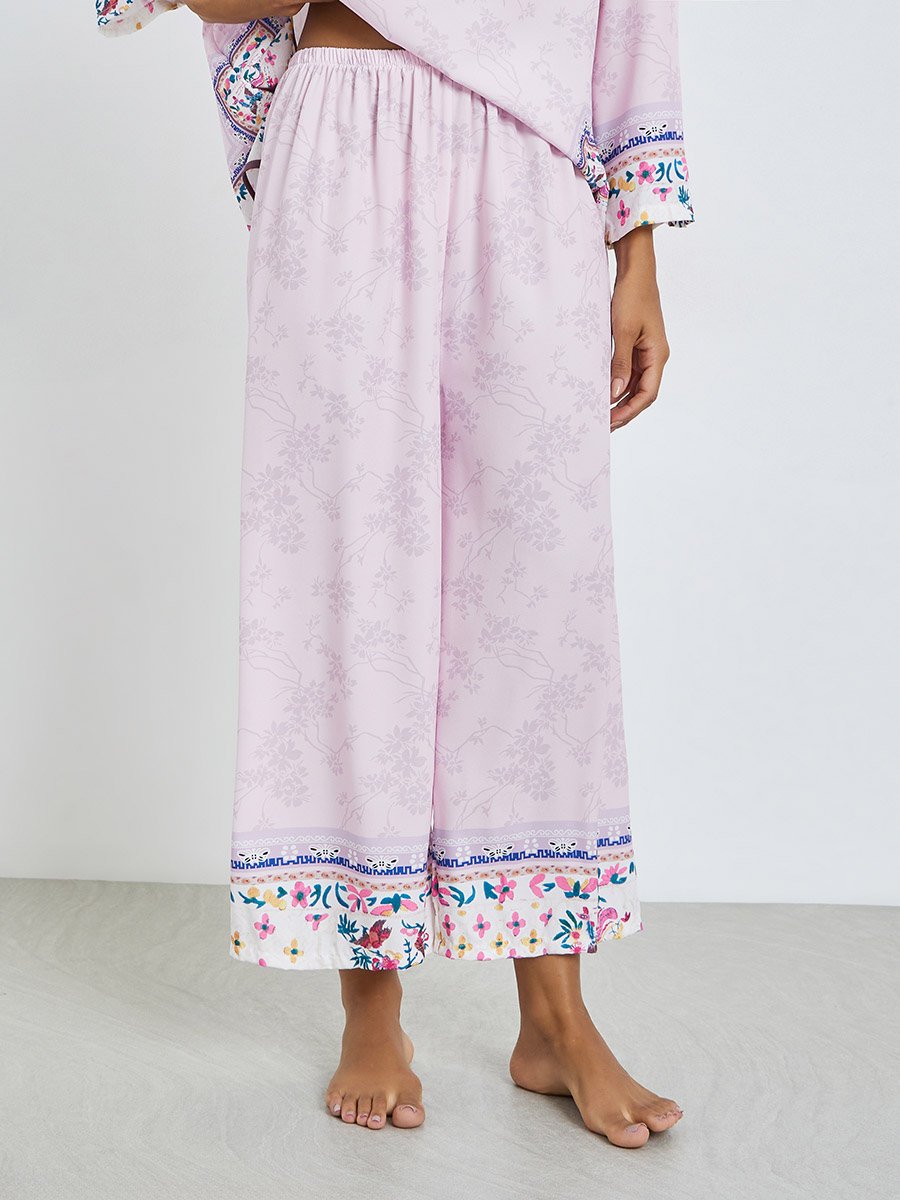 Lilac Floral Print Long Sleeve Top and Pyjama Set