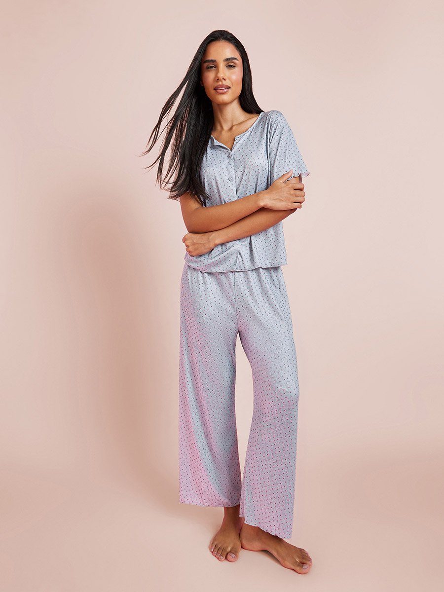 Grey Ditsy Print Top and Pyjama Set