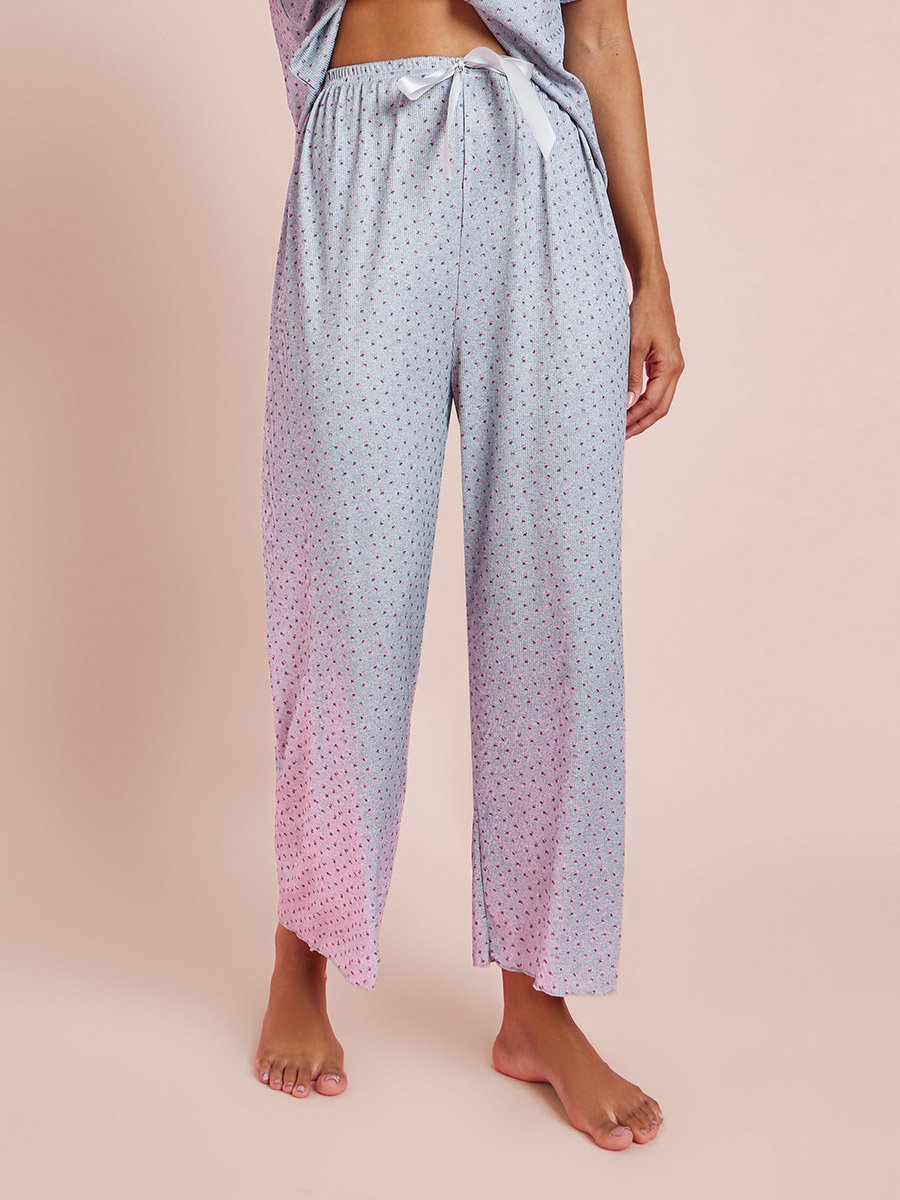 Grey Ditsy Print Top and Pyjama Set