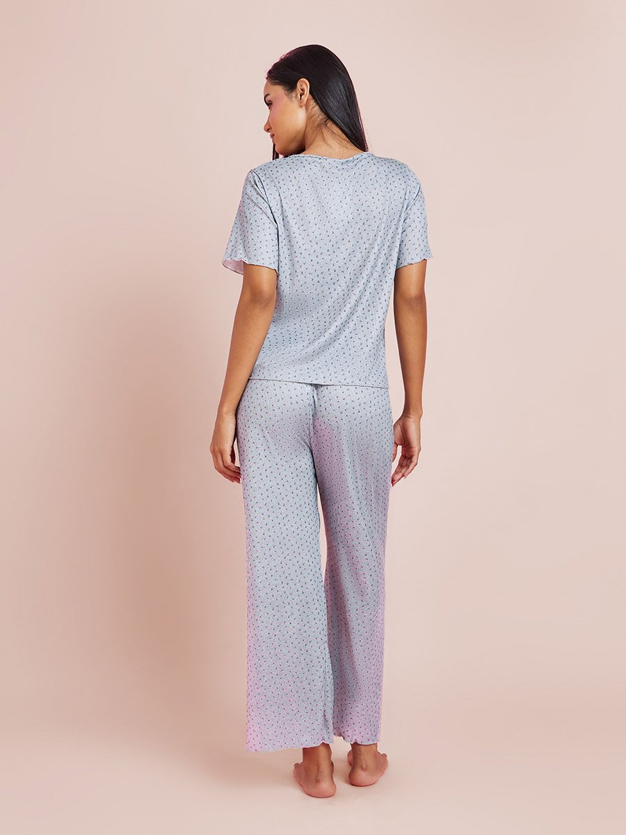 Grey Ditsy Print Top and Pyjama Set