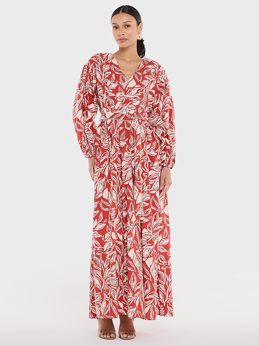 All-Over Print V Neck Dress