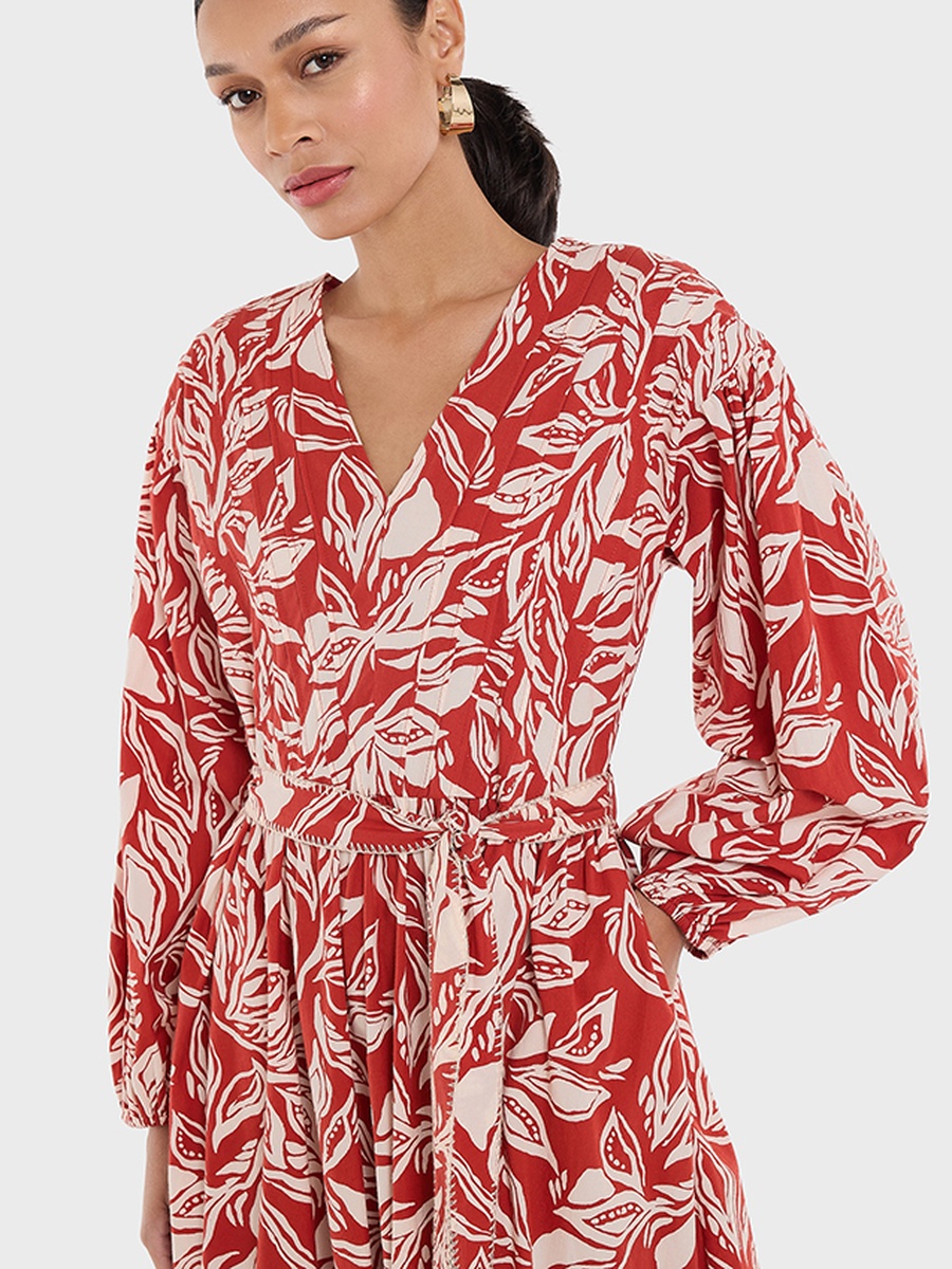 All-Over Print V Neck Dress
