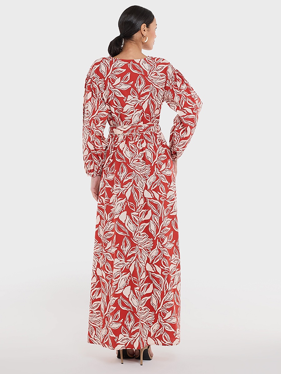 All-Over Print V Neck Dress