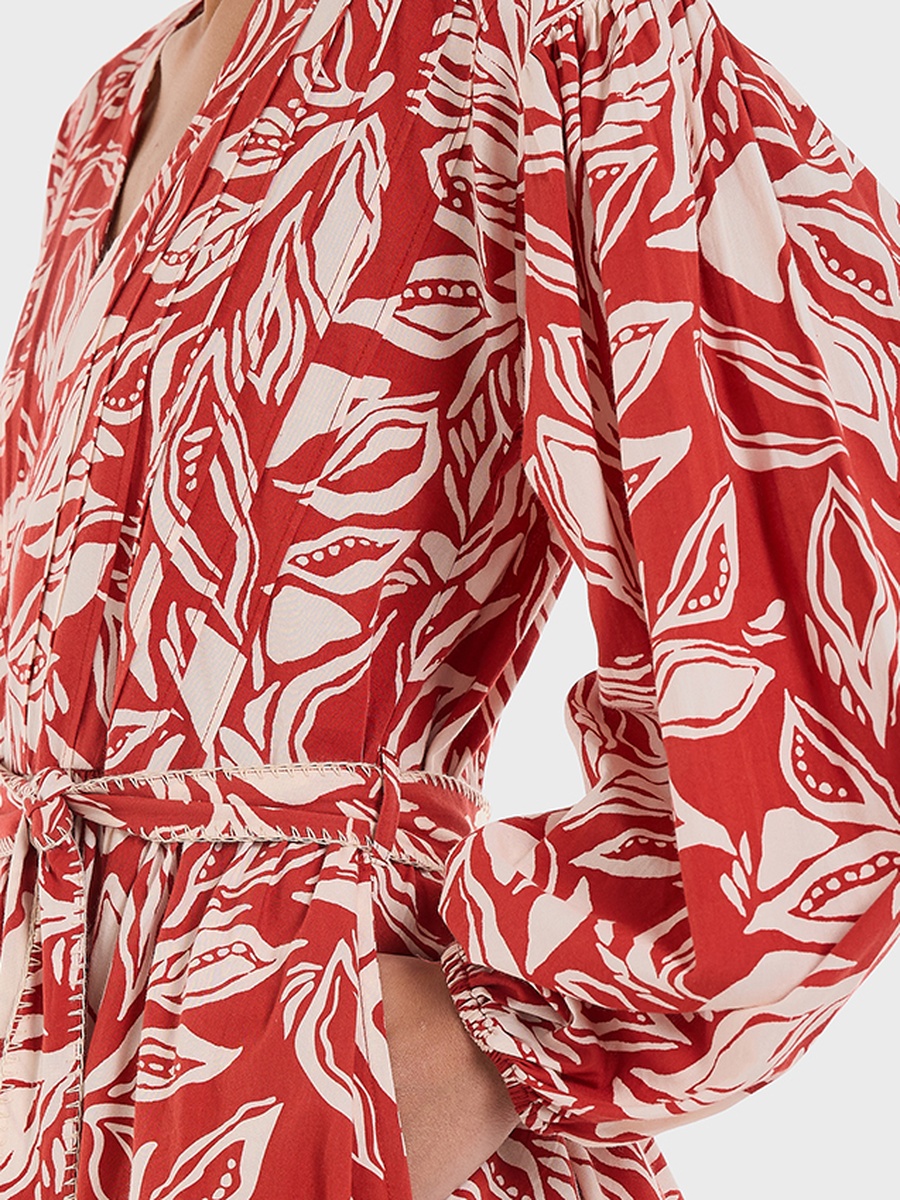 All-Over Print V Neck Dress