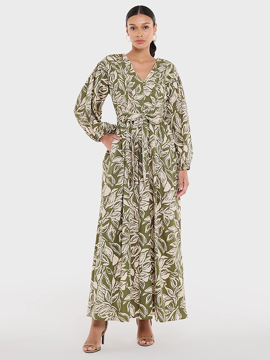All-Over Print V Neck Dress