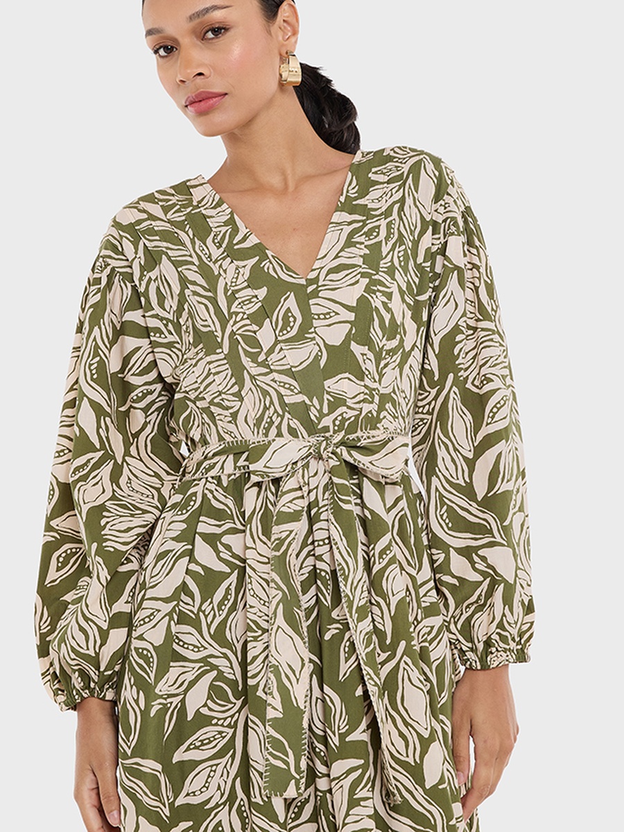 All-Over Print V Neck Dress