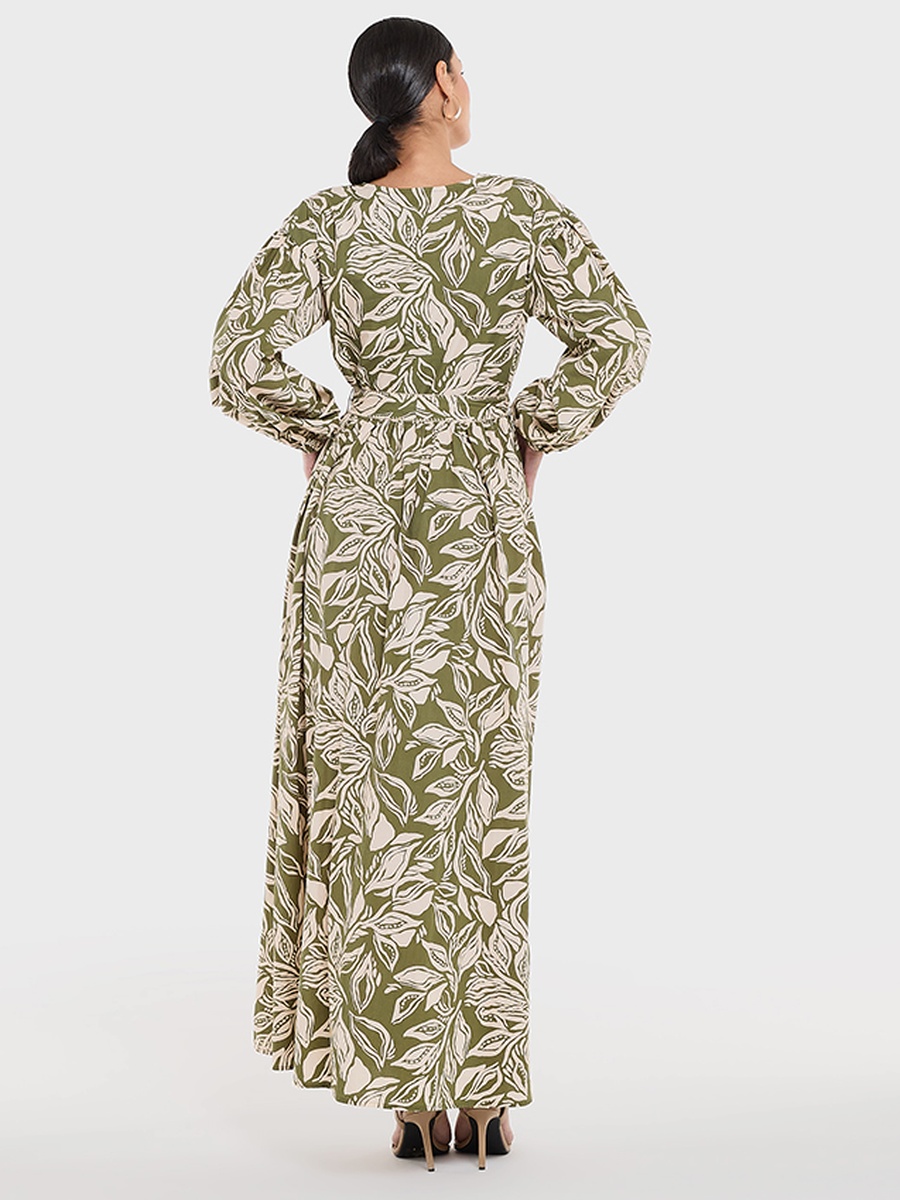 All-Over Print V Neck Dress