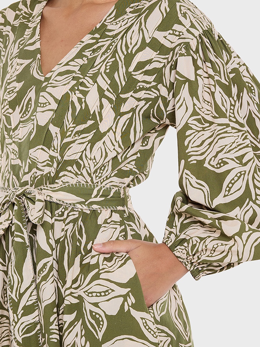 All-Over Print V Neck Dress