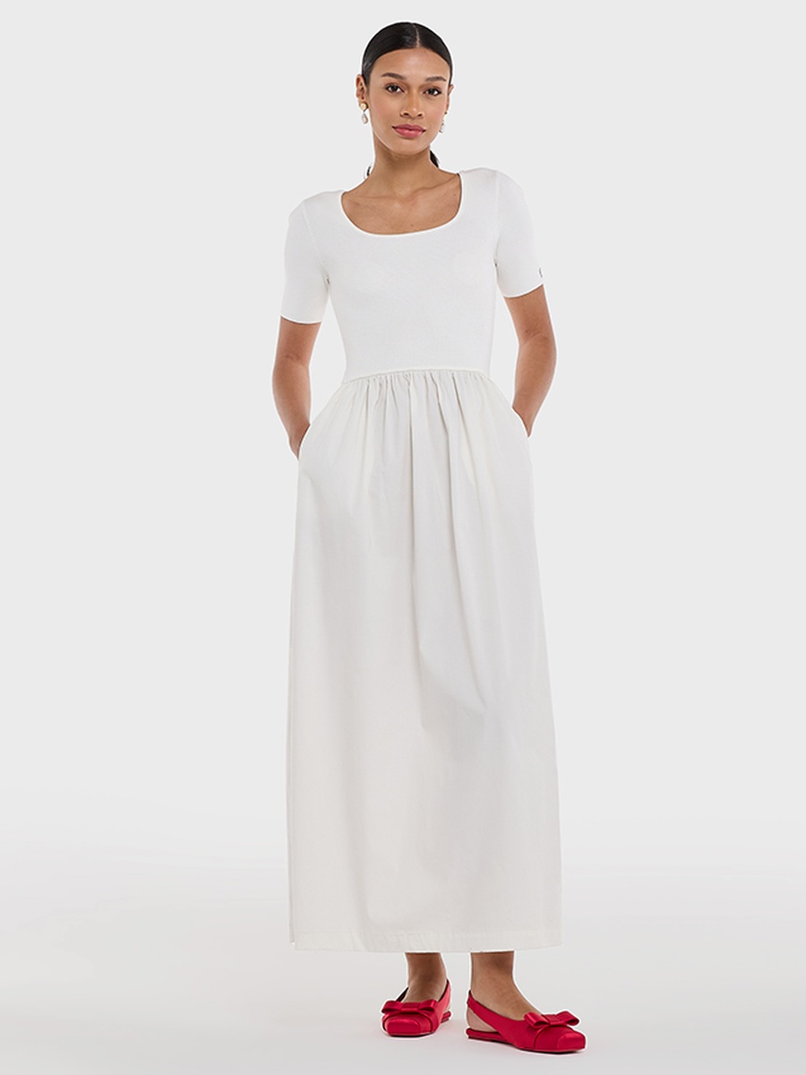 Flat Knit Poplin Maxi Dress