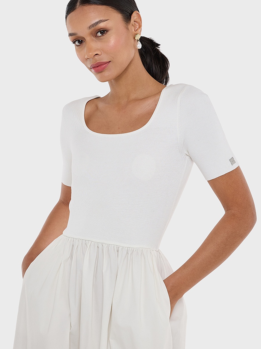 Flat Knit Poplin Maxi Dress