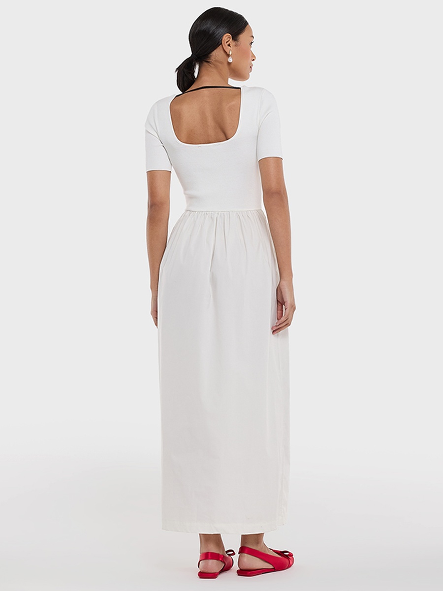 Flat Knit Poplin Maxi Dress