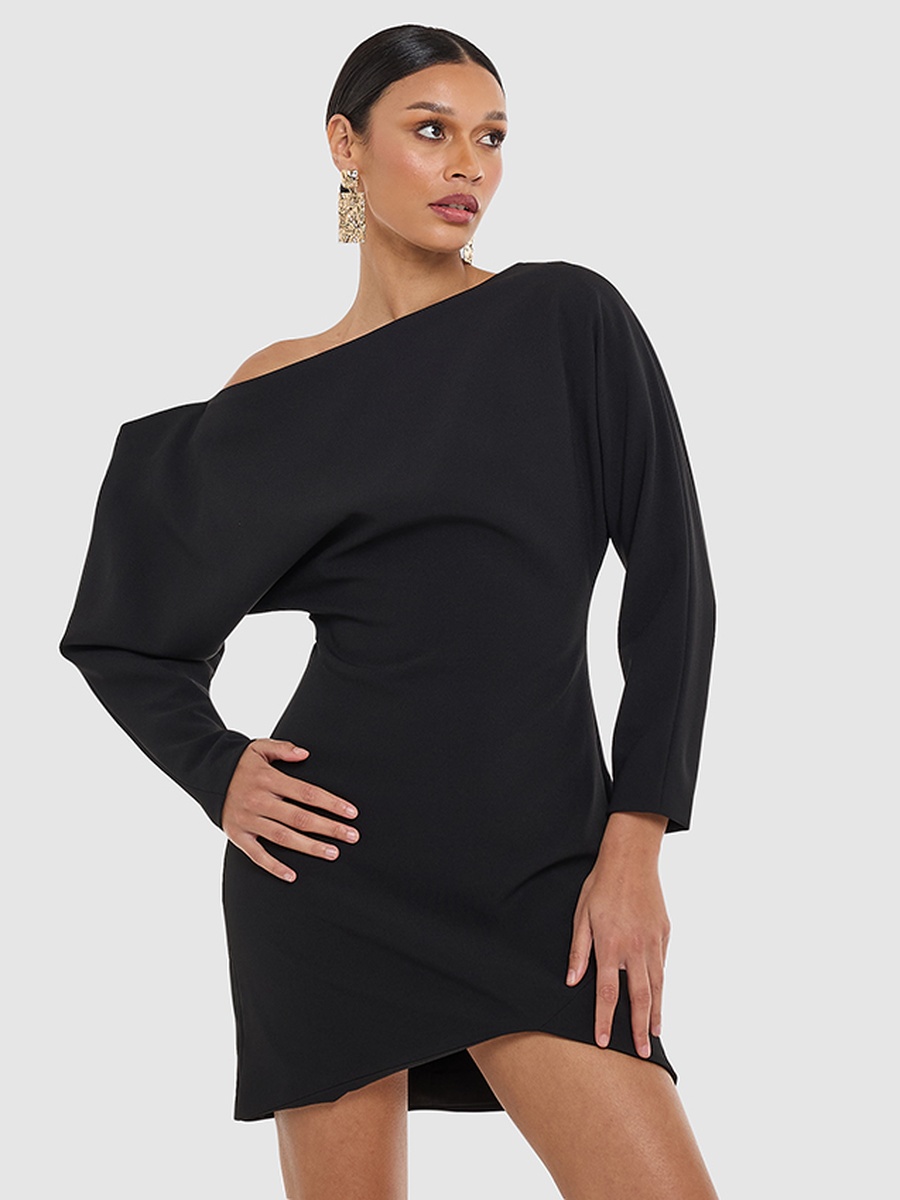 Solid Long Sleeves Mini Dress