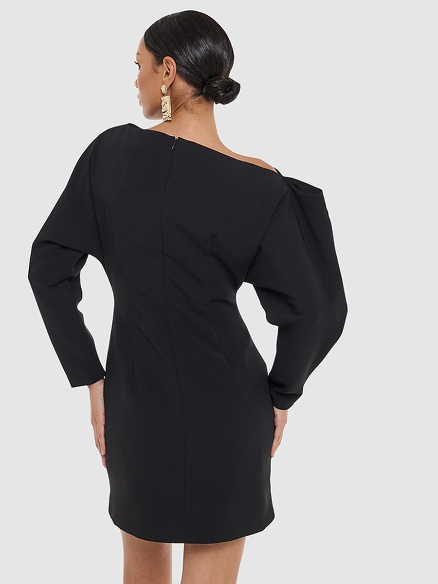 Solid Long Sleeves Mini Dress