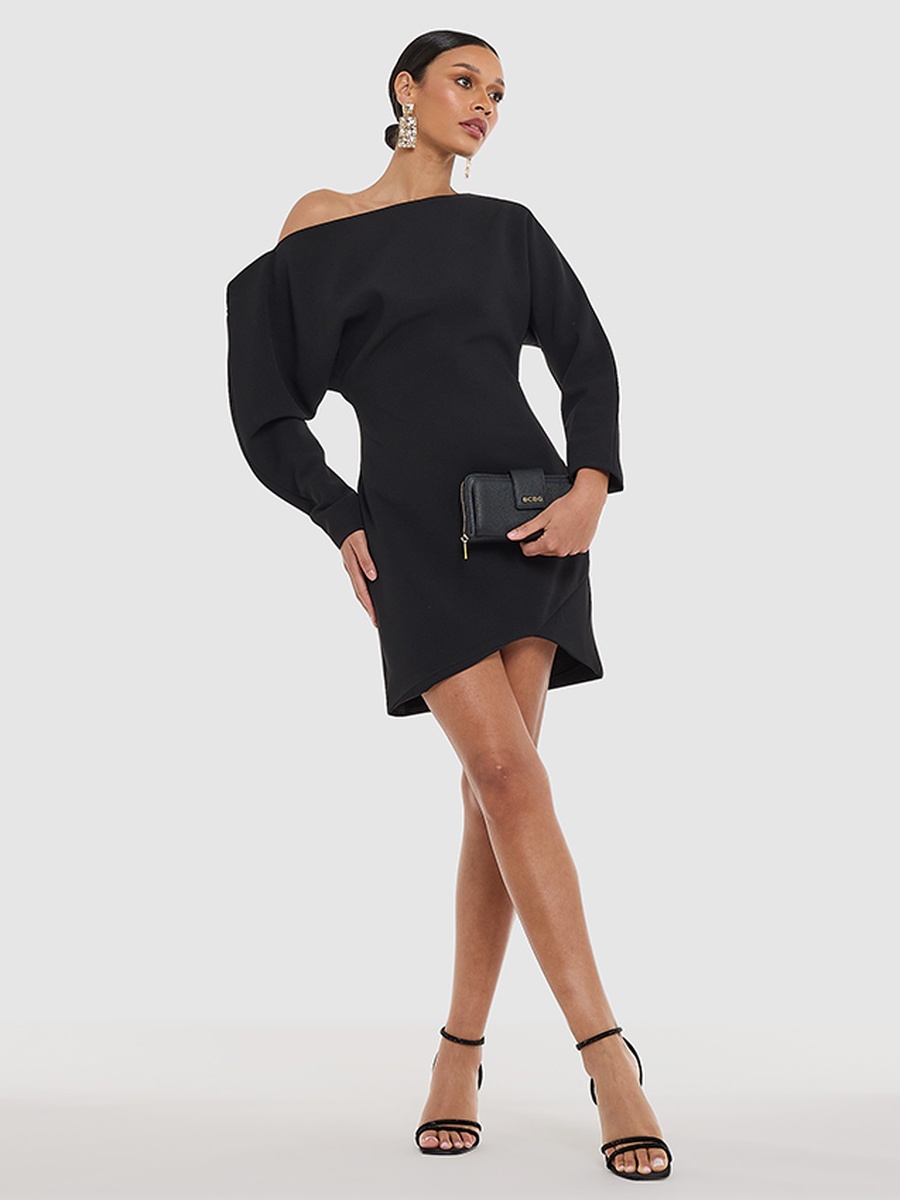 Solid Long Sleeves Mini Dress