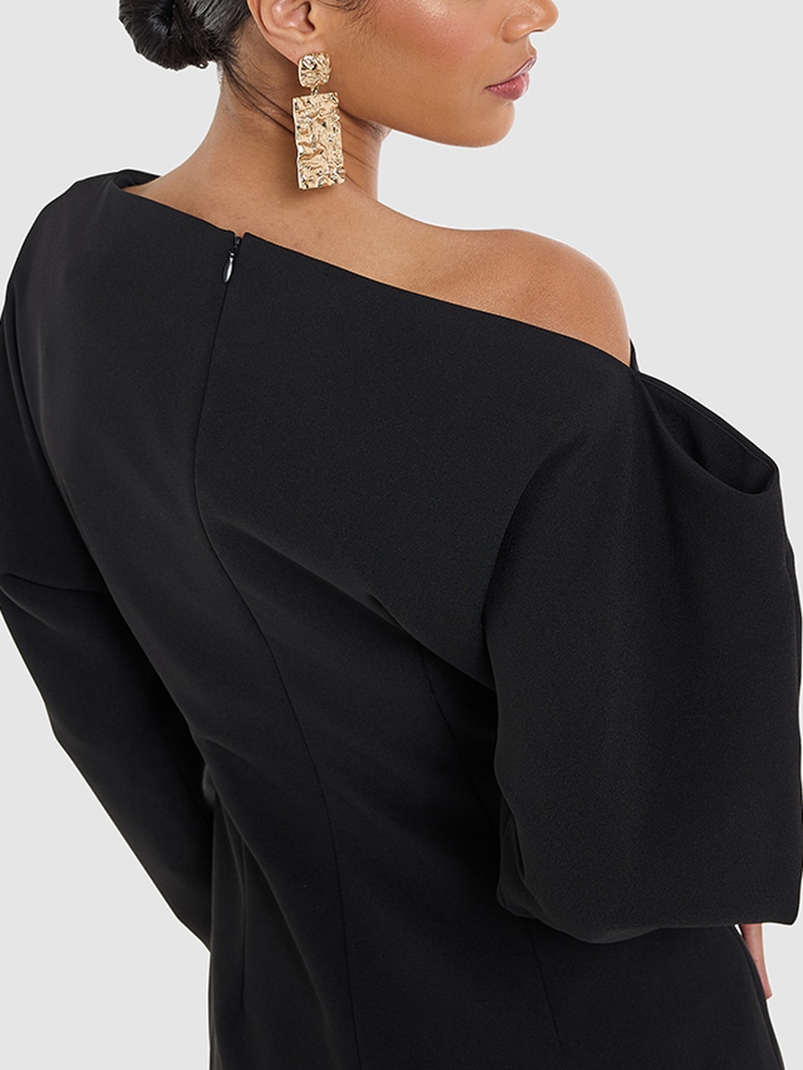 Solid Long Sleeves Mini Dress
