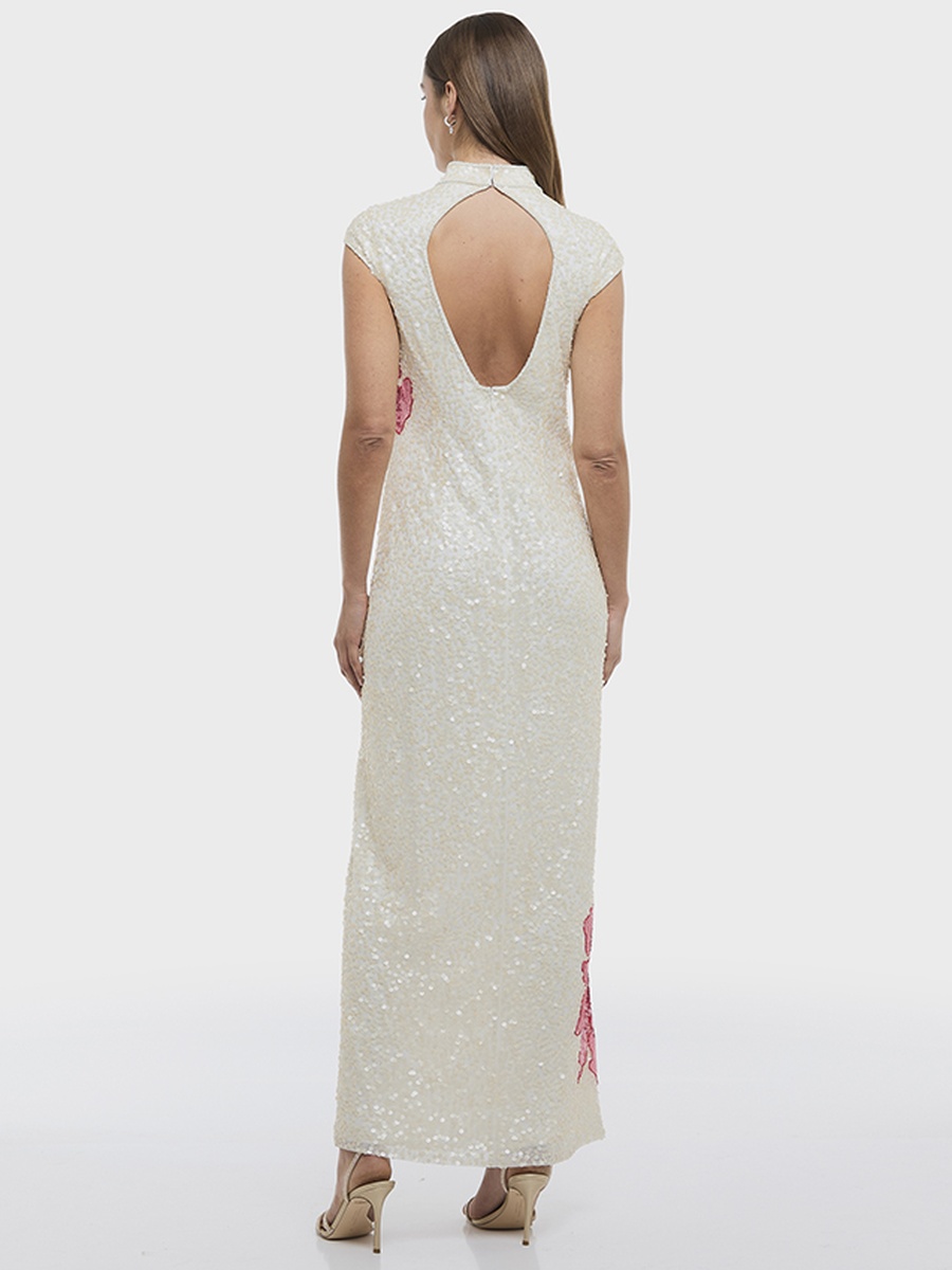 Sequin Embellished Keyhole Neck Sheath Maxi Dress