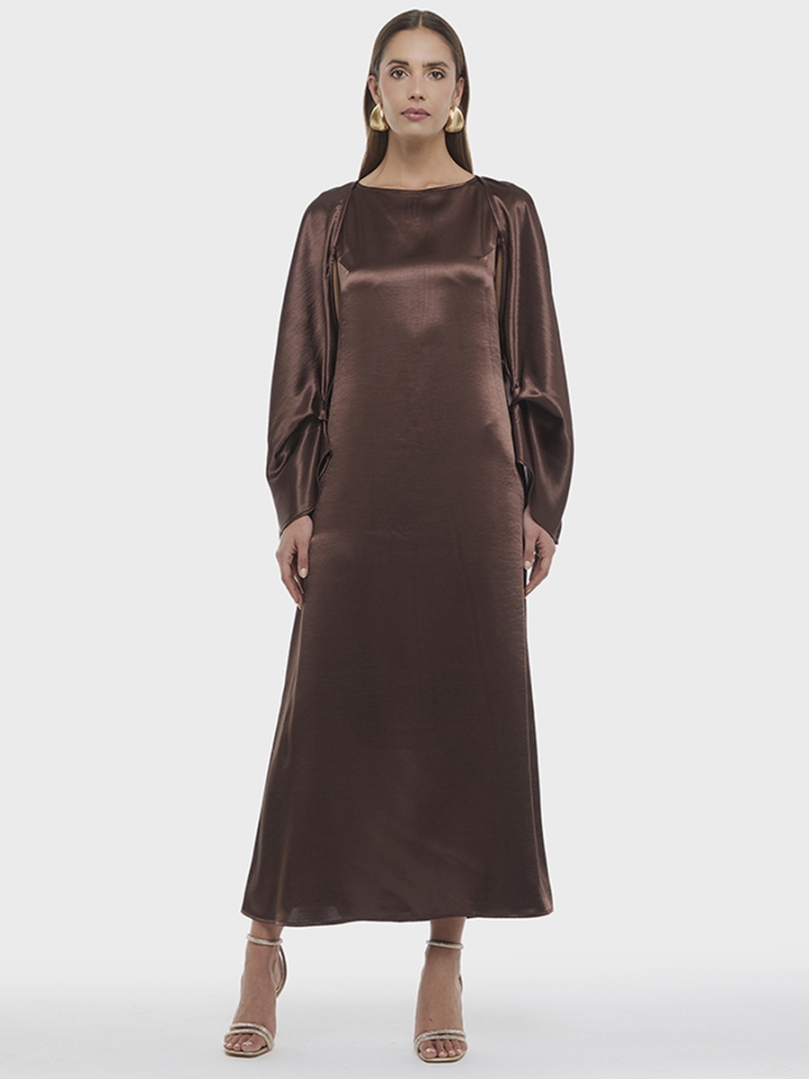 Solid Satin Bolero Midi Dress
