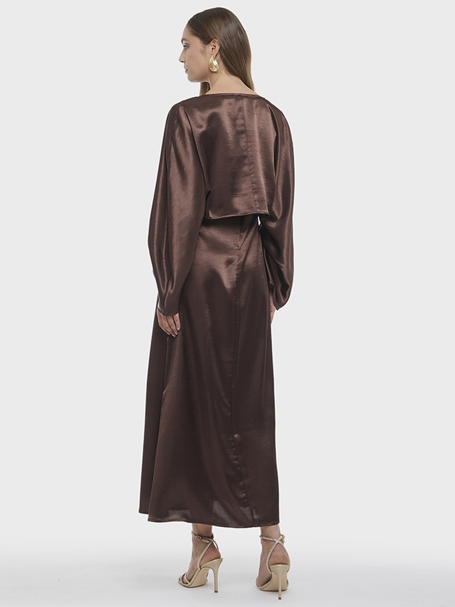 Solid Satin Bolero Midi Dress