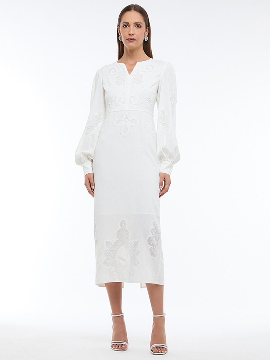 Embroidered Linen Midi Dress