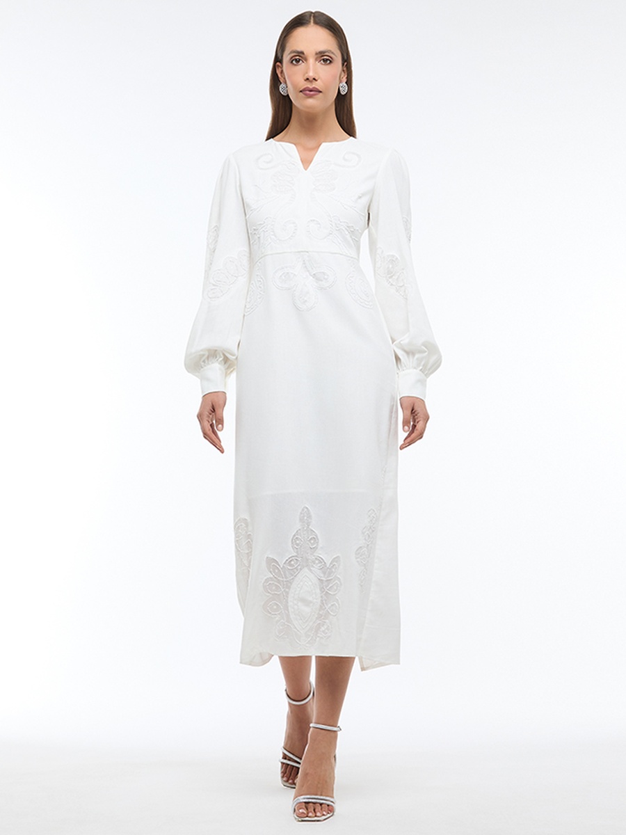 Embroidered Linen Midi Dress