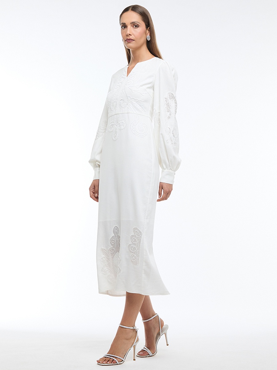 Embroidered Linen Midi Dress