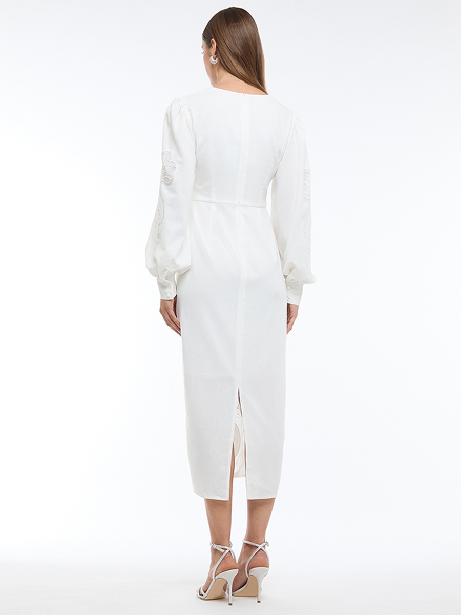 Embroidered Linen Midi Dress