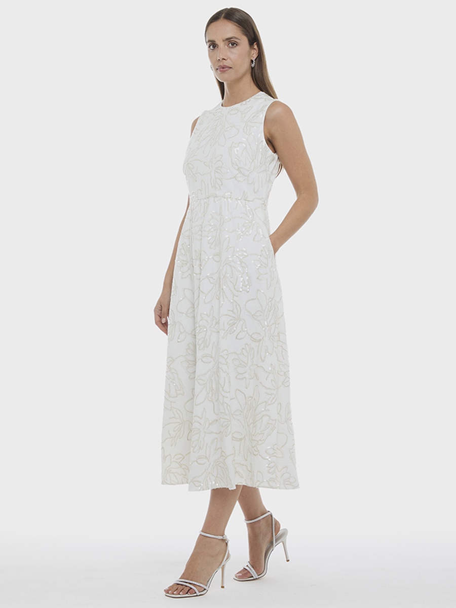 Embroidered Sleevless A-Line Midi Dress