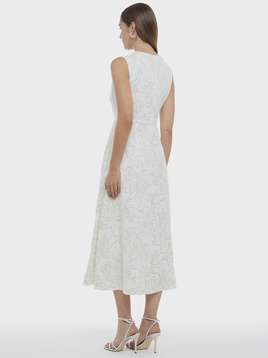 Embroidered Sleevless A-Line Midi Dress