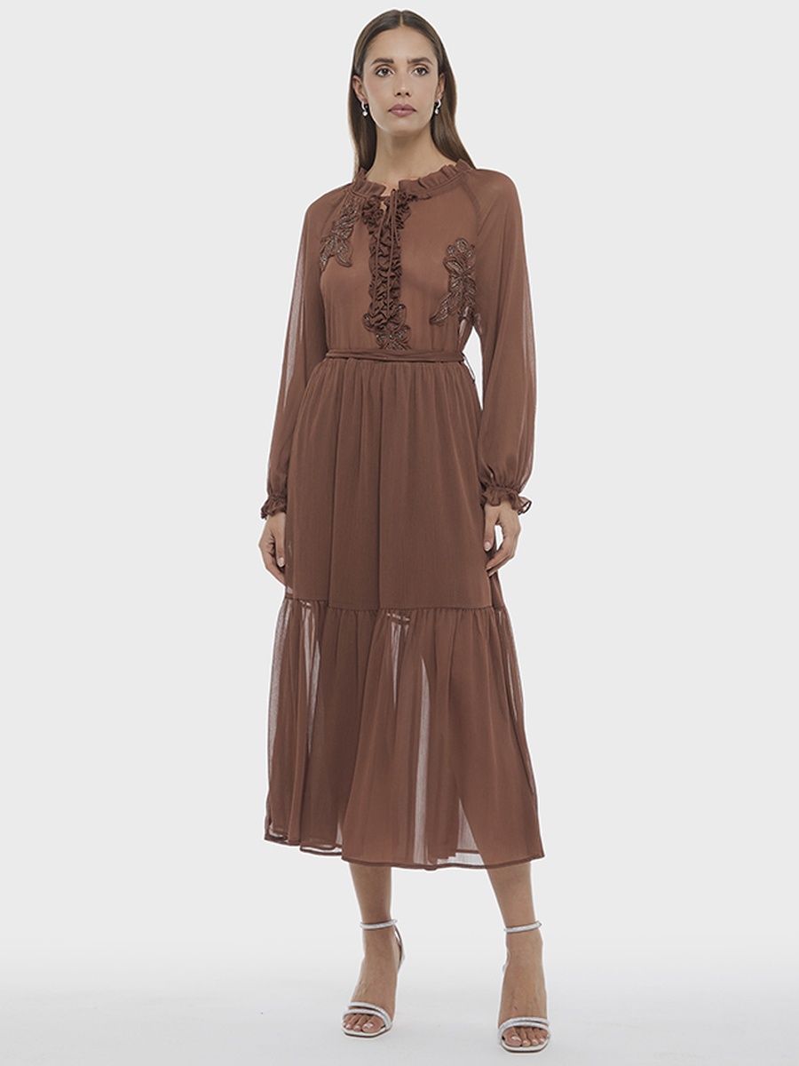 Embroidered A-Line Midi Dress
