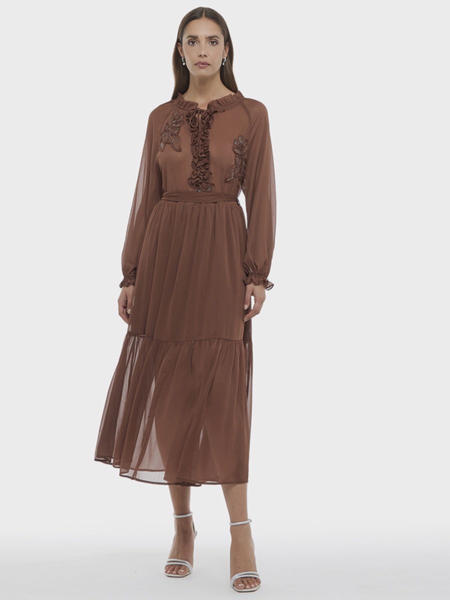 Embroidered A-Line Midi Dress