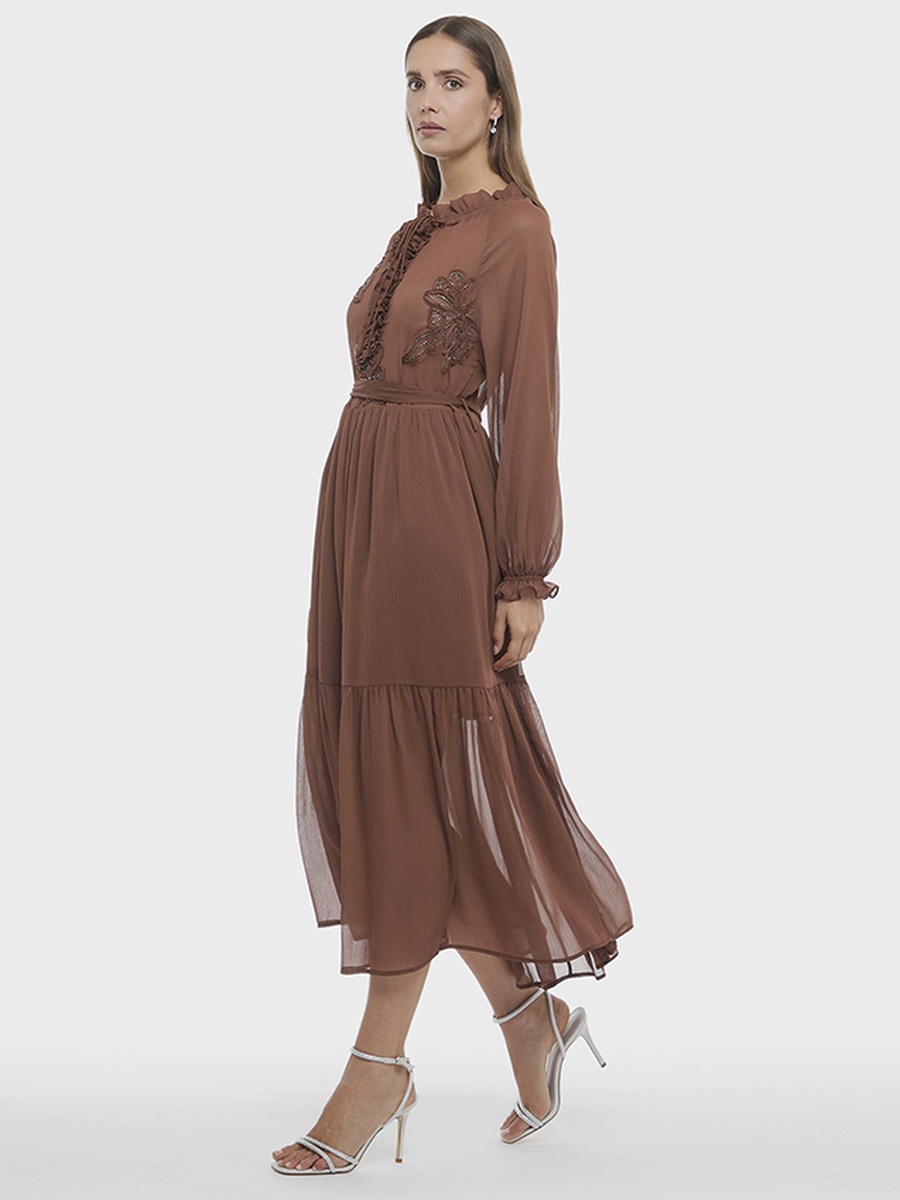 Embroidered A-Line Midi Dress