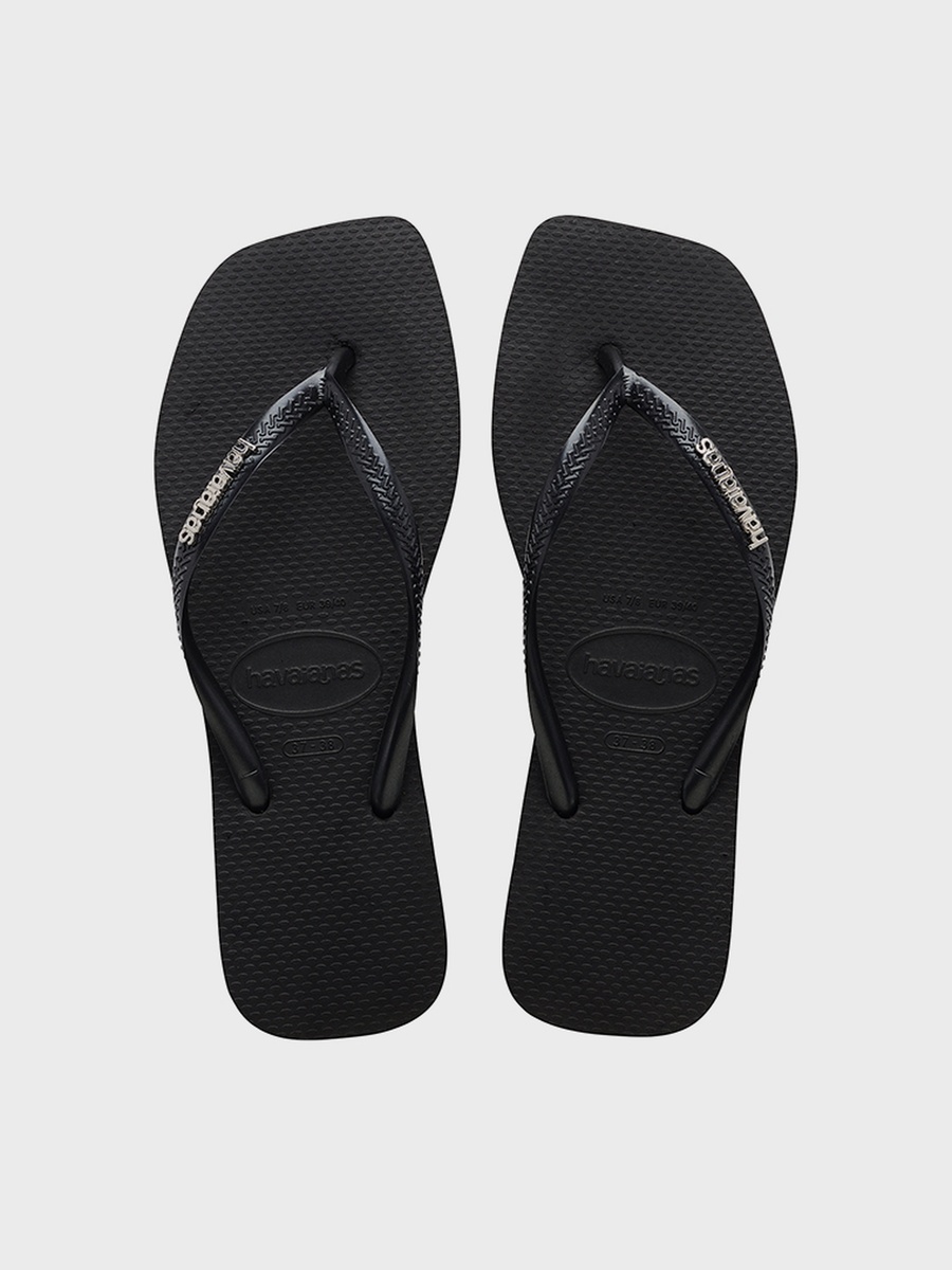 Slim Square Logo Metallic Flip Flops