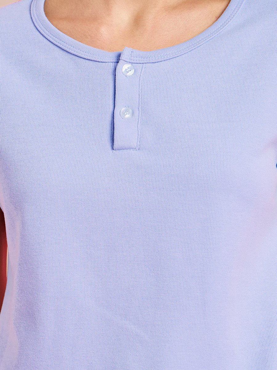 Purple Henley Neck Crop T-Shirt and Pyjama Set